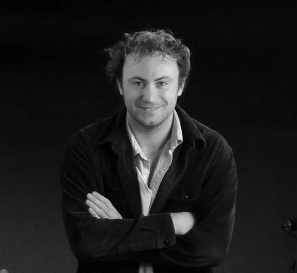 Black and white portrait of a filmmaker