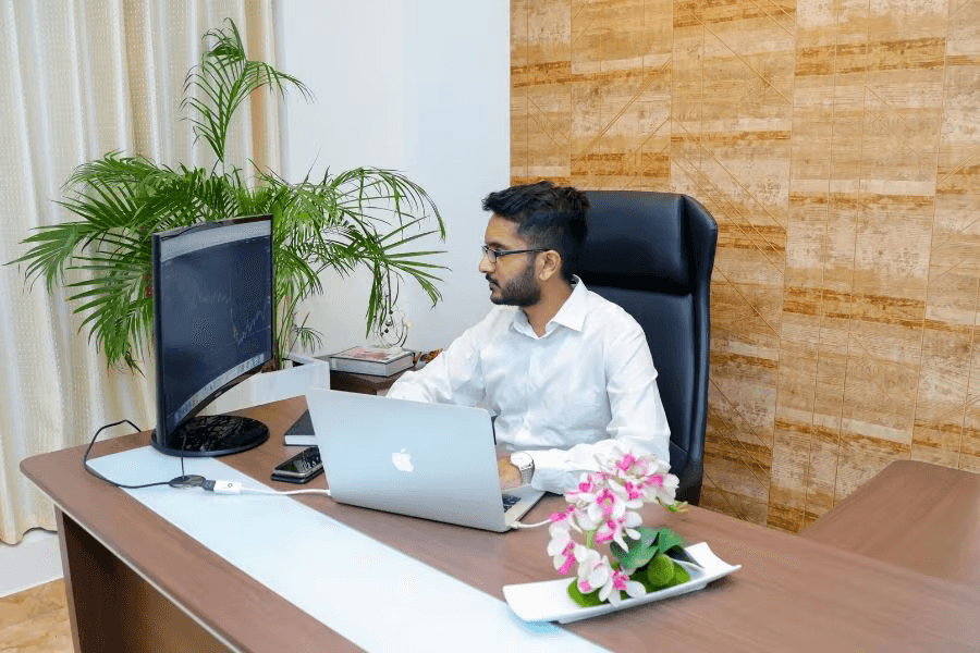 Founder is working in office