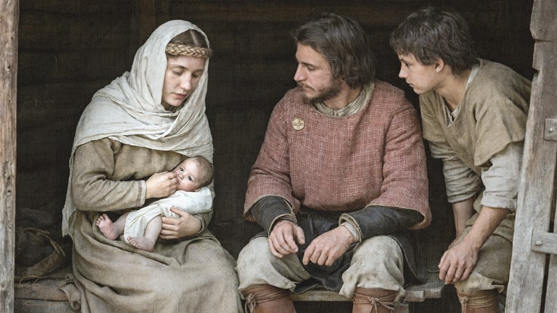 Sacred artwork by Faith and Verse. © Faith and Verse, 2025. All rights reserved. Ludmila holds infant Vratislav while seated beside Duke Bořivoj and their elder son Spytihněv—the Přemyslid family at the beginning of Bohemia's Christian turn in the late ninth century