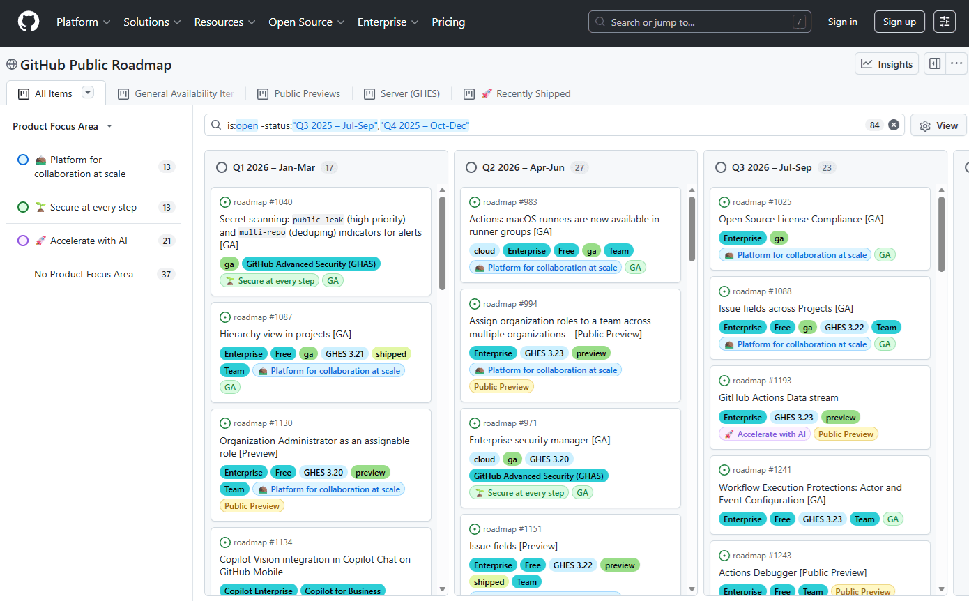github public roadmap