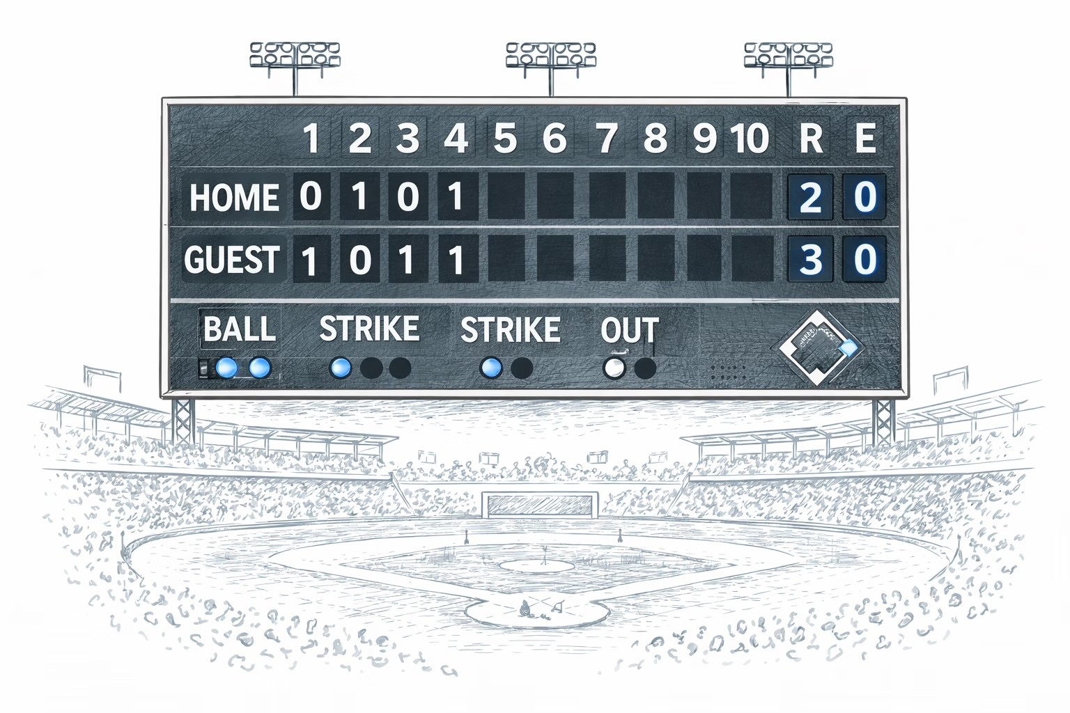A baseball scoreboard