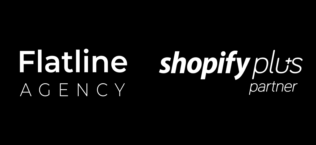 Flatline Agency logo next to the Shopify Plus partner logo on a black background