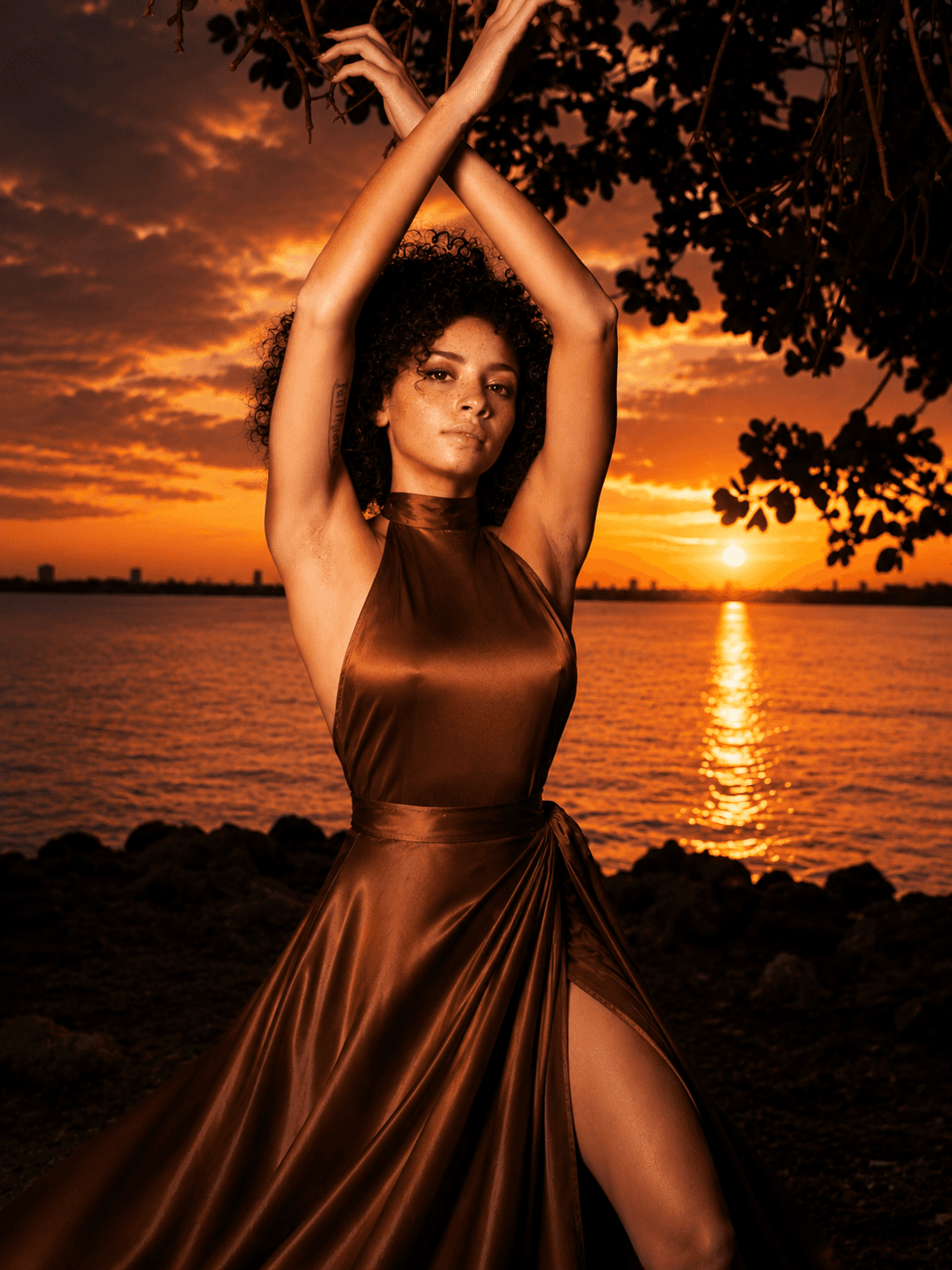 Leila Felix in a dramatic sunset editorial portrait