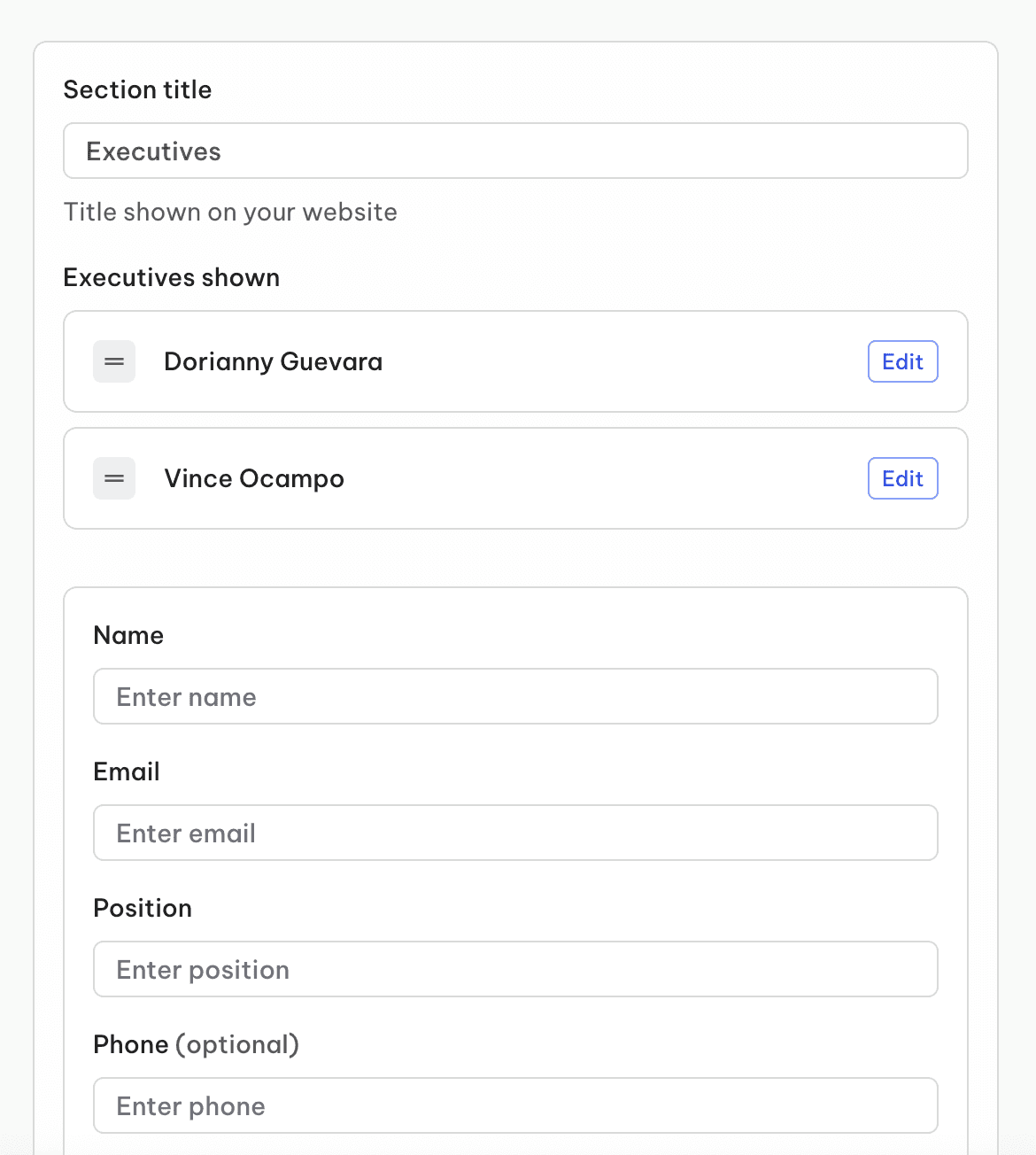 TeamLinkt's Website Builder Executives Screenshot
