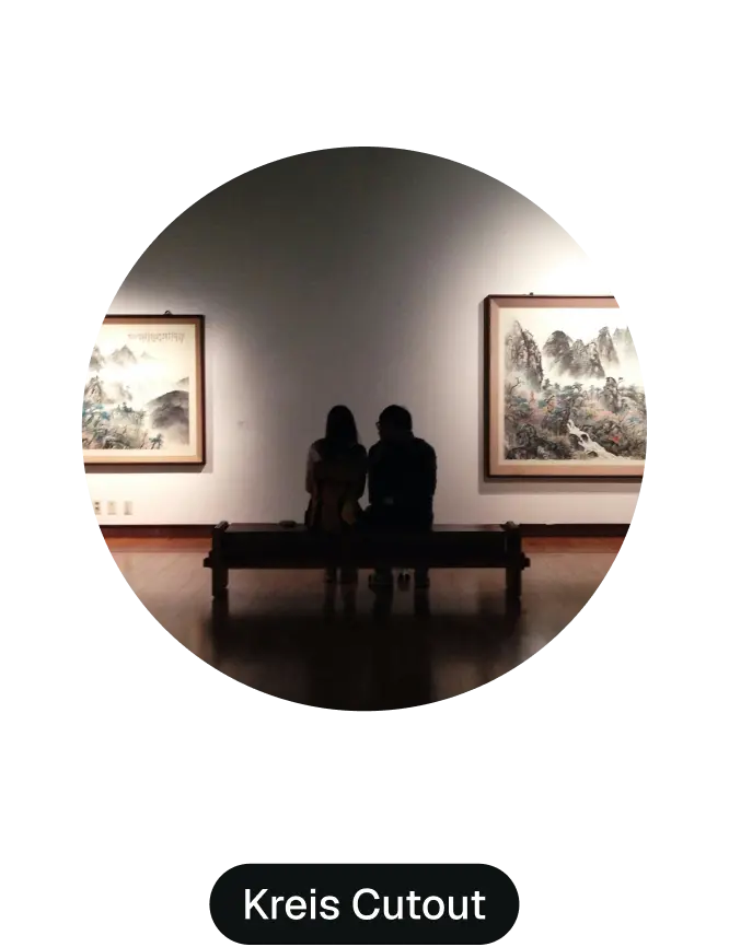 Museumsbesucher vor Landschaftsgemälden im runden Kreis-Cutout
