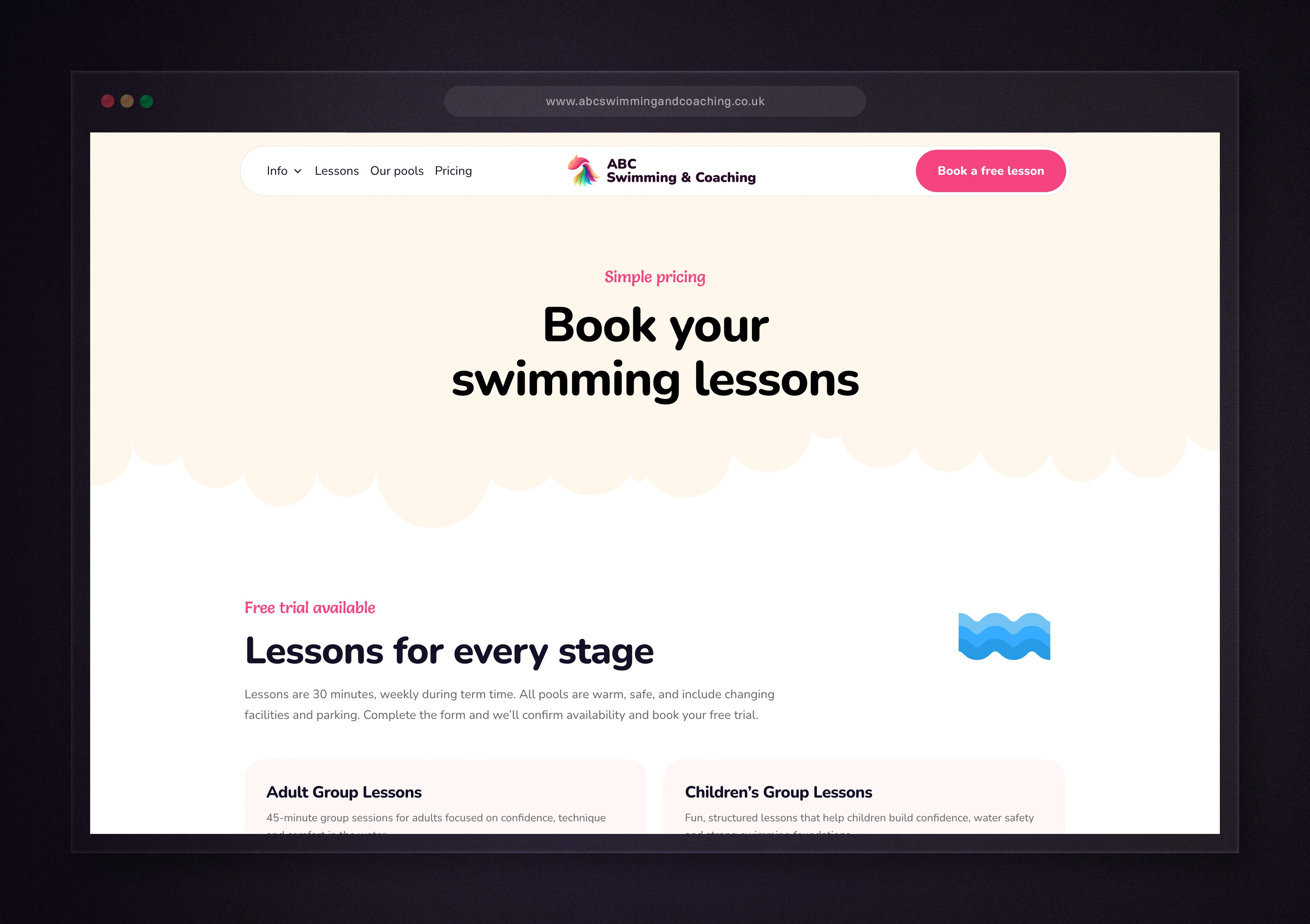 Swim school website redesign improving enquiries, user experience, and conversion rates for local parents