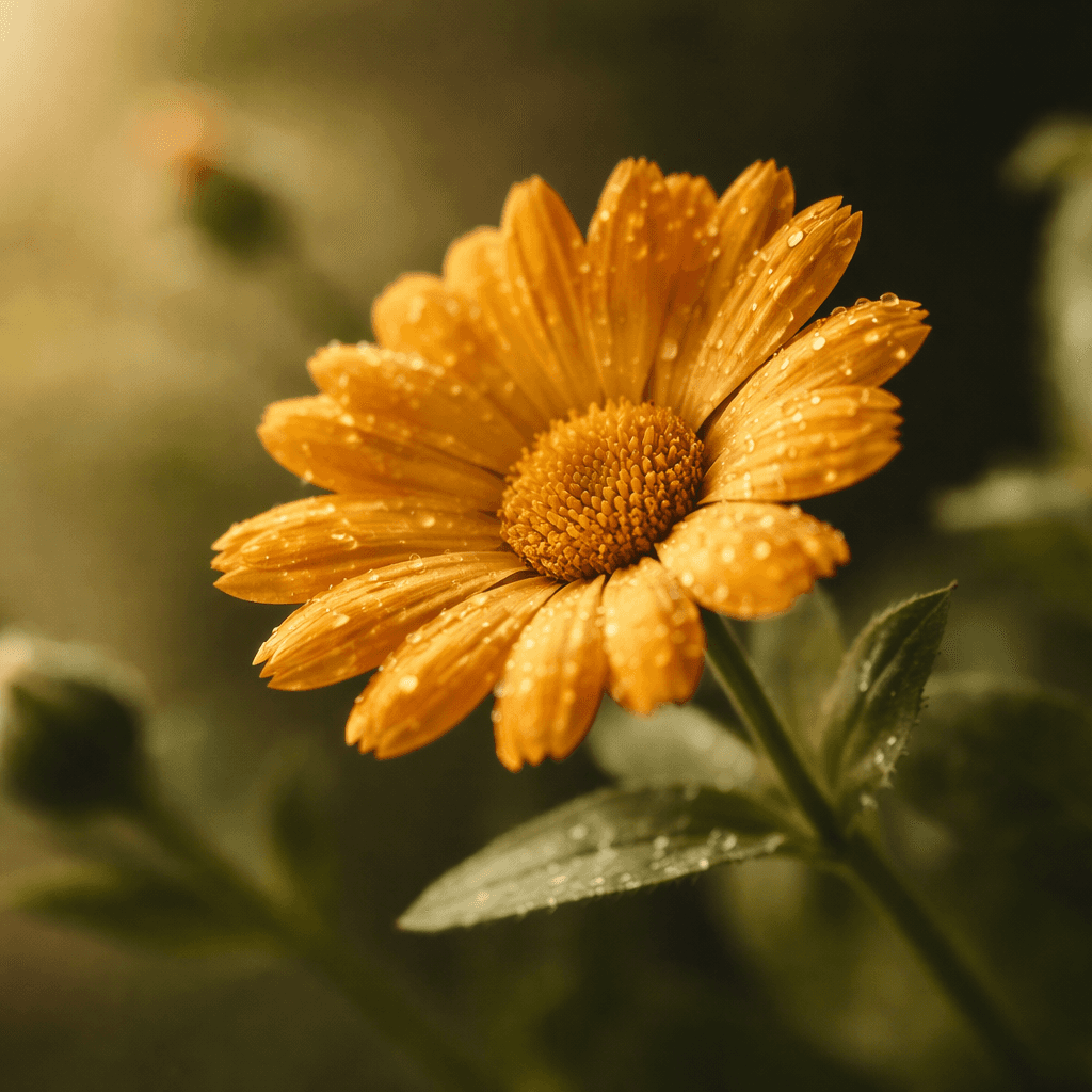 Close-up of a calendula flower with soft natural light and visible texture.
