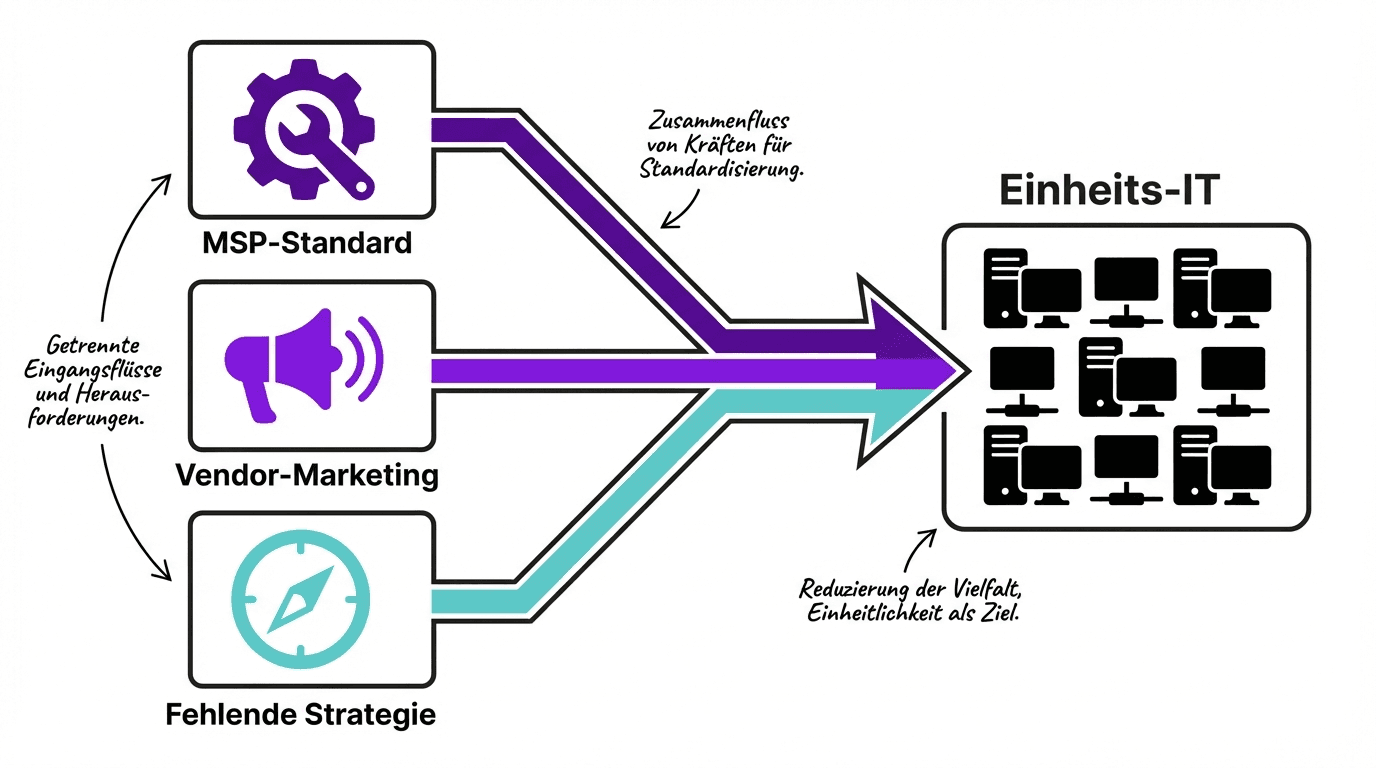 Drei Kräfte hinter der Einheits-IT: MSP-Standard, Vendor-Marketing, fehlende Strategie