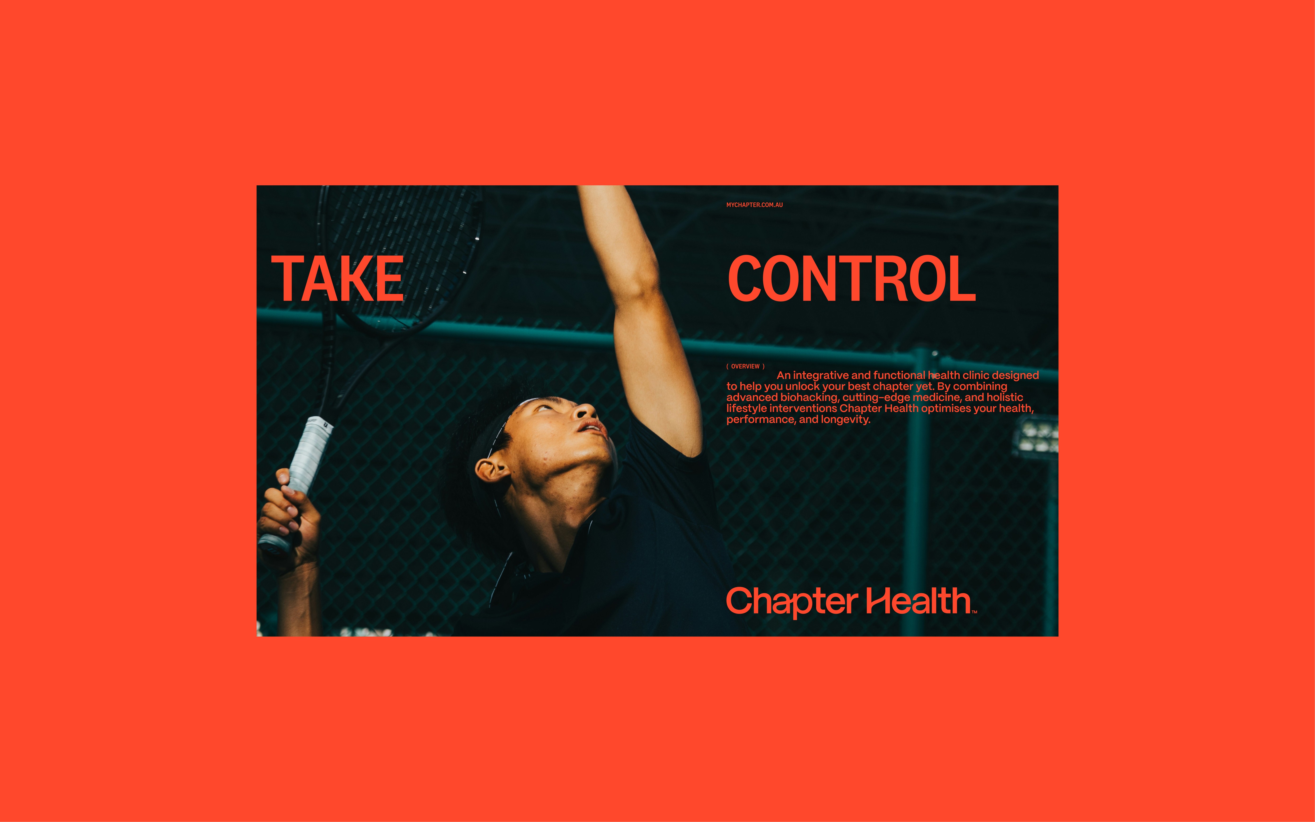 Athletic woman running at night promoting Chapter Health’s holistic performance programs, Australia Black and white portrait of woman representing wellness and recovery at Chapter Health Outdoor billboard for Chapter Health holistic healthcare in Australia, featuring two men discussing fitness