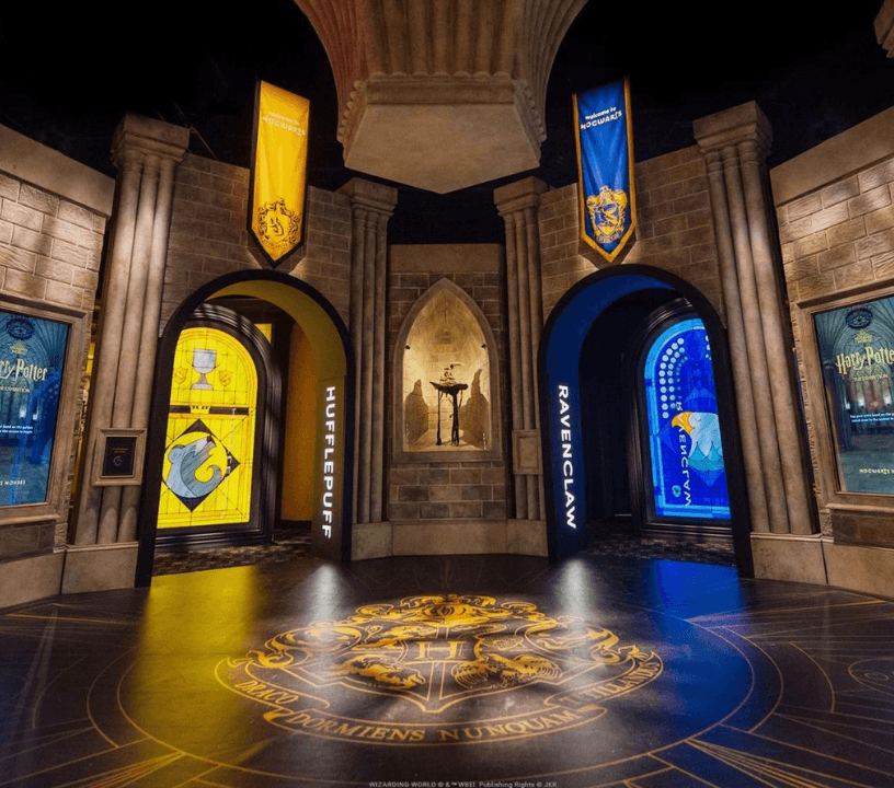 Ravenclaw and Hufflepuff common room entrances at Harry Potter: The Exhibition in NYC