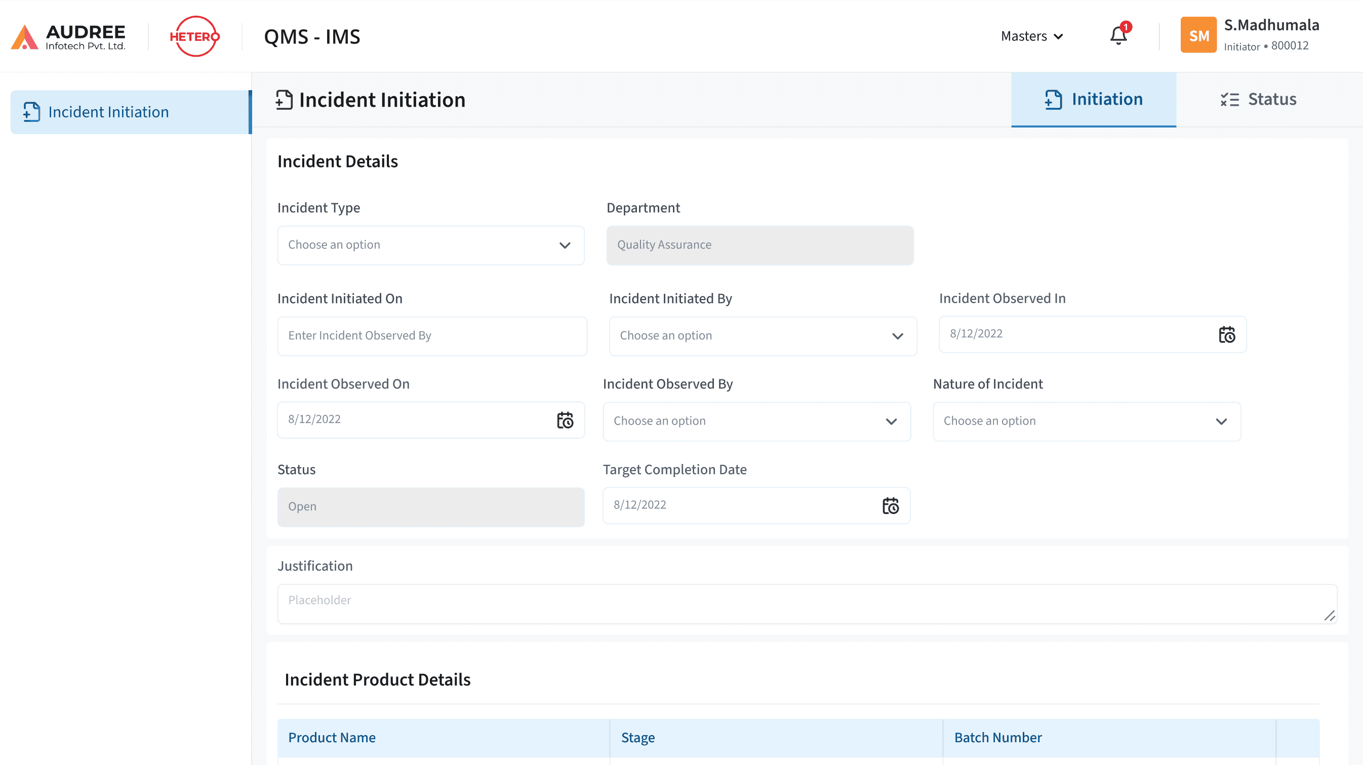 Simplified IMS Initiation Screen