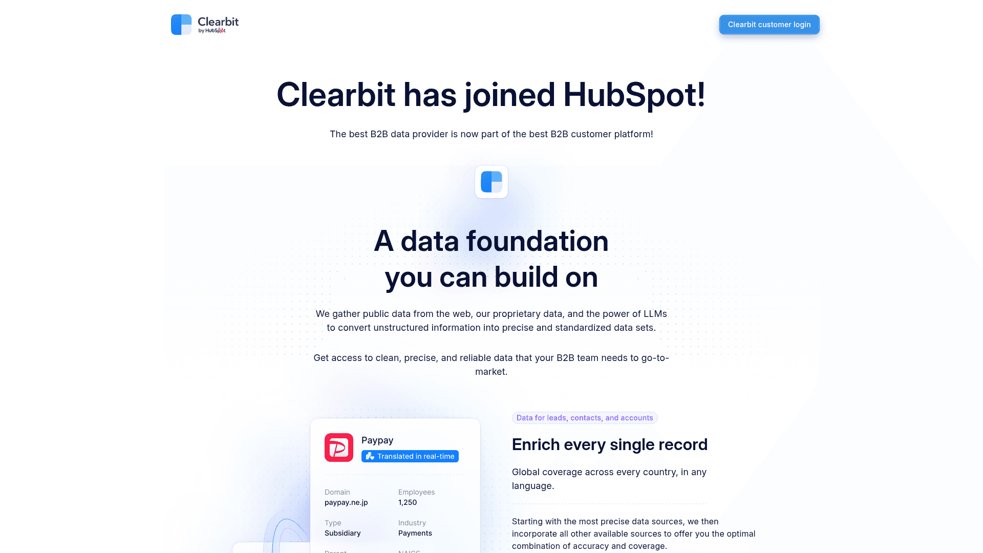 Screenshot of https://clearbit.com