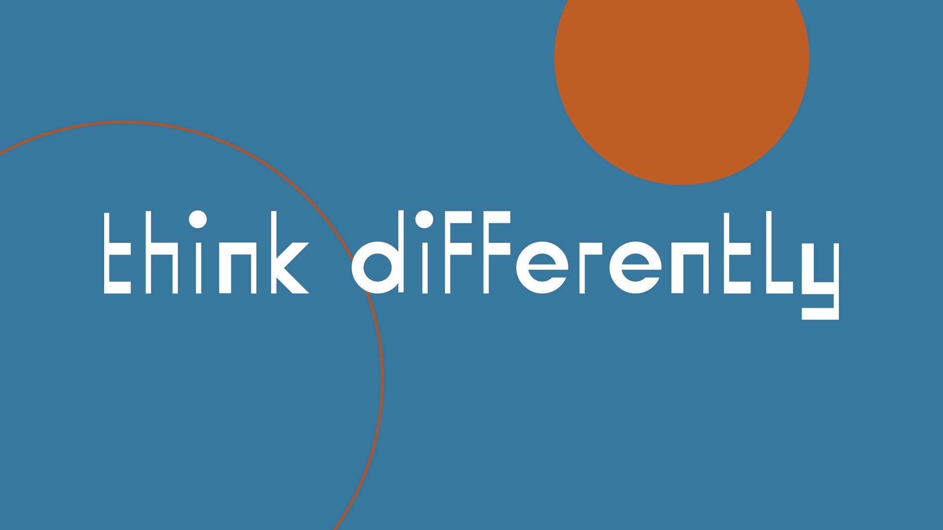 white type on blue background and orange circles as decoration