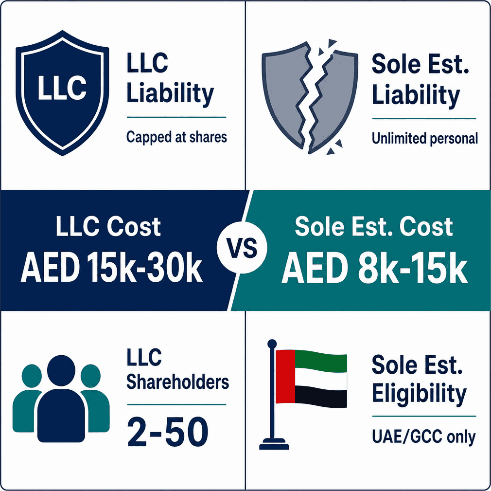 Infographic: LLC vs Sole Establishment in Dubai - Key Differences Explained