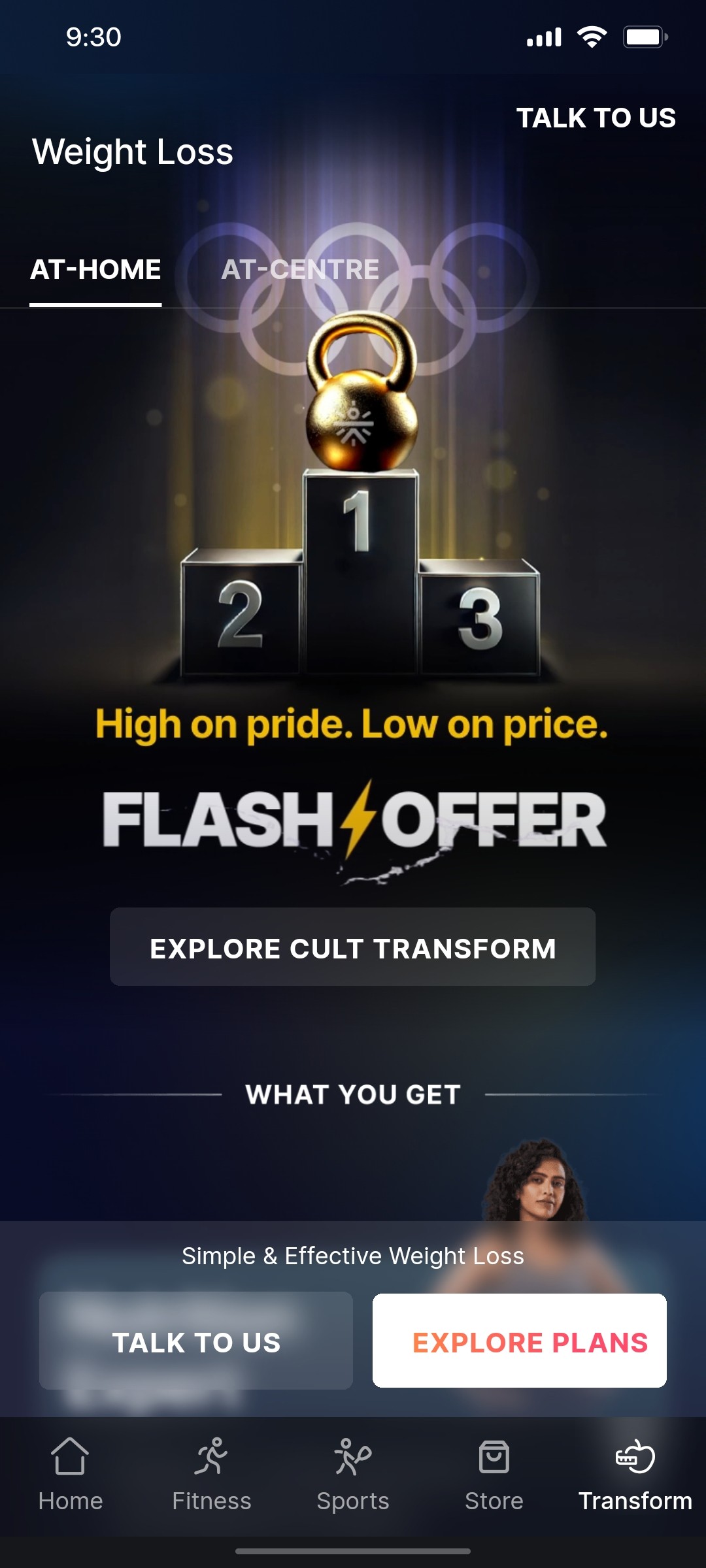 Cult.fit App Expore Plan Screen