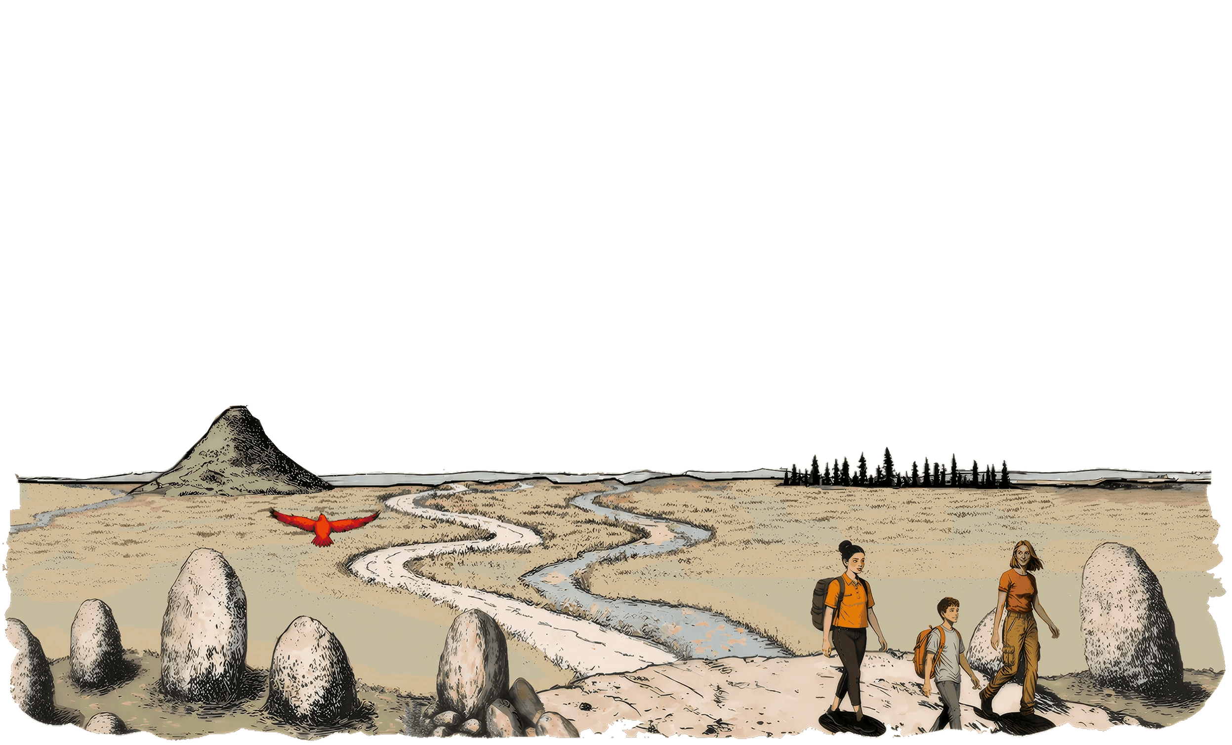 Solicitor journey artwork with red bird guide, symbolising law firm SEO and digital marketing support.