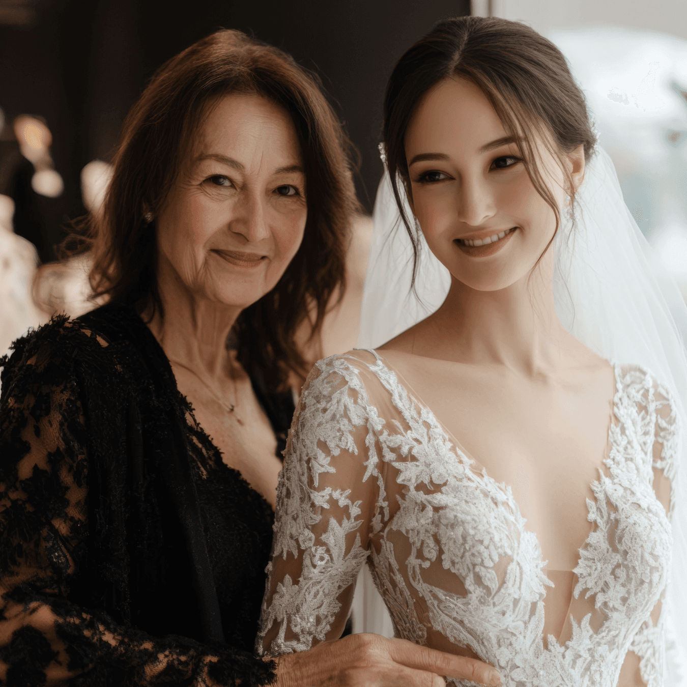 Woman and bride smiling together