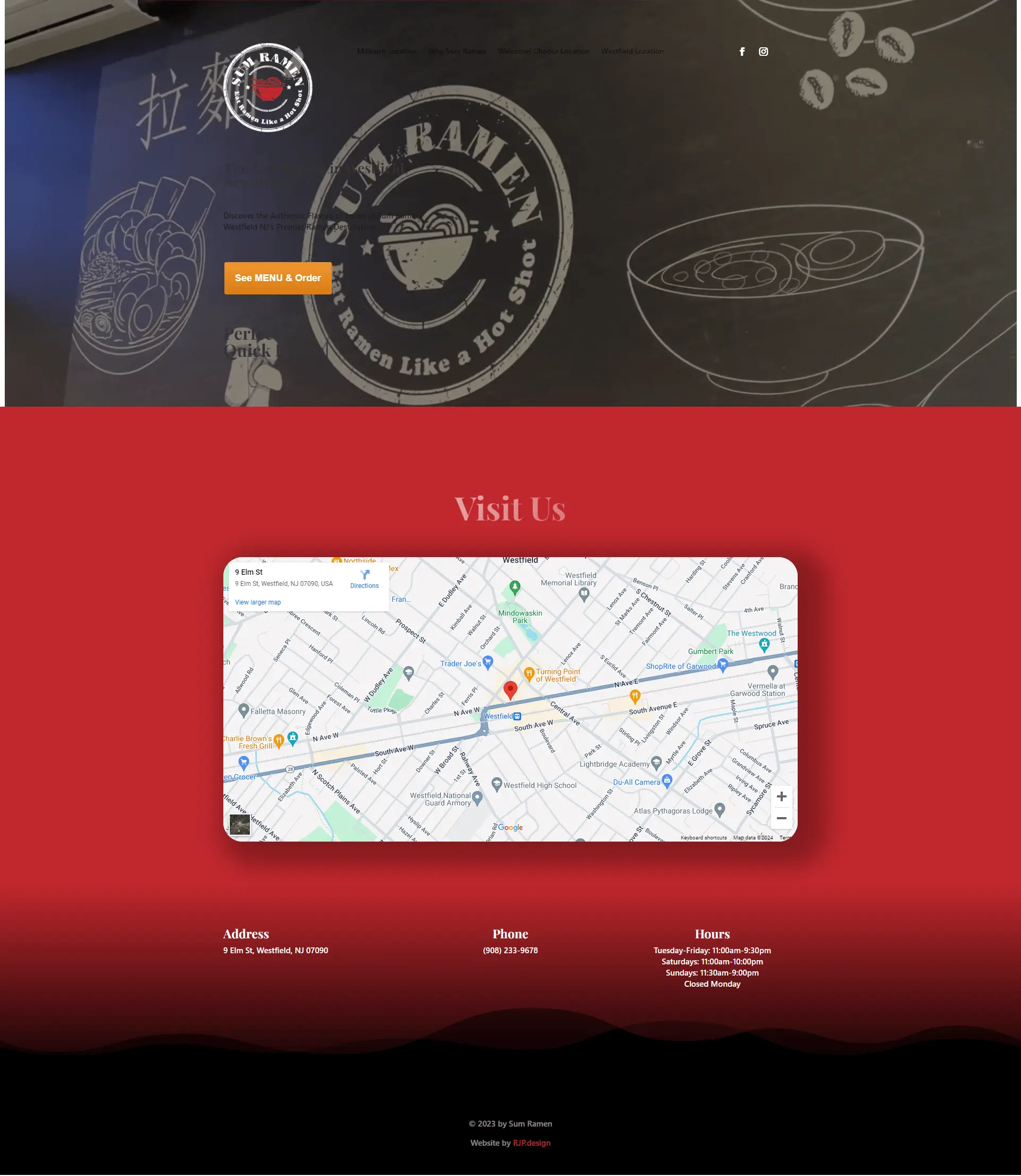 Sum Ramen website design preview – modern restaurant web design by RJP.design Web Design Agency NYC, highlighting authentic Japanese dining experience in Millburn, New Jersey.