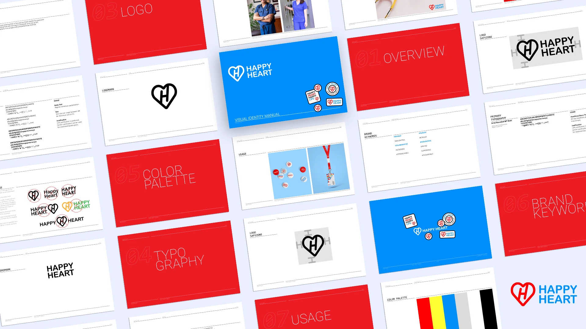 A collection of brand guideline slides for Happy Heart in an elegant style.