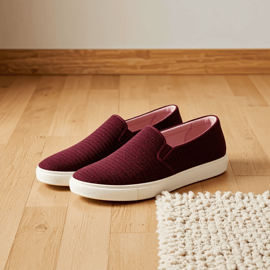 product photography of a pair of slip-on shoes designed for casual wear
