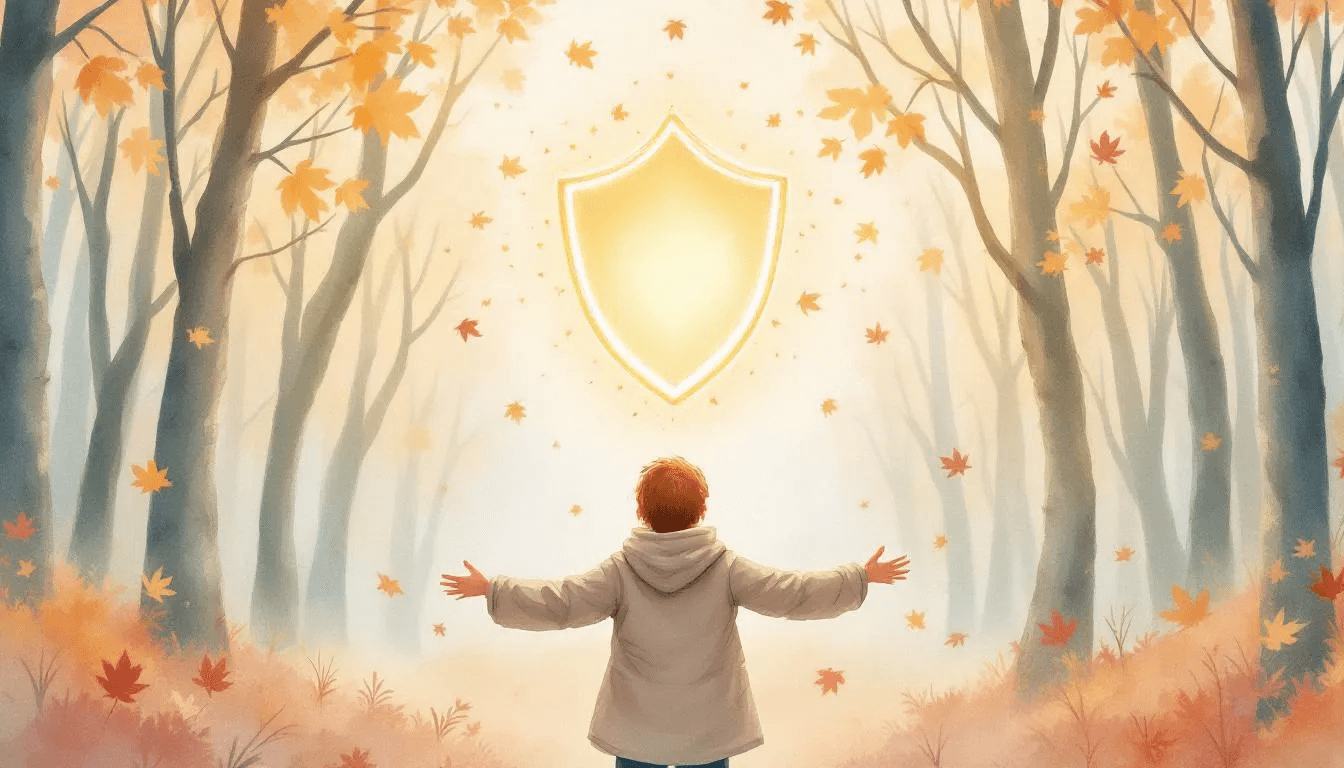 An illustration of a person protecting their windfall, with a shield symbolizing protection over financial gains.