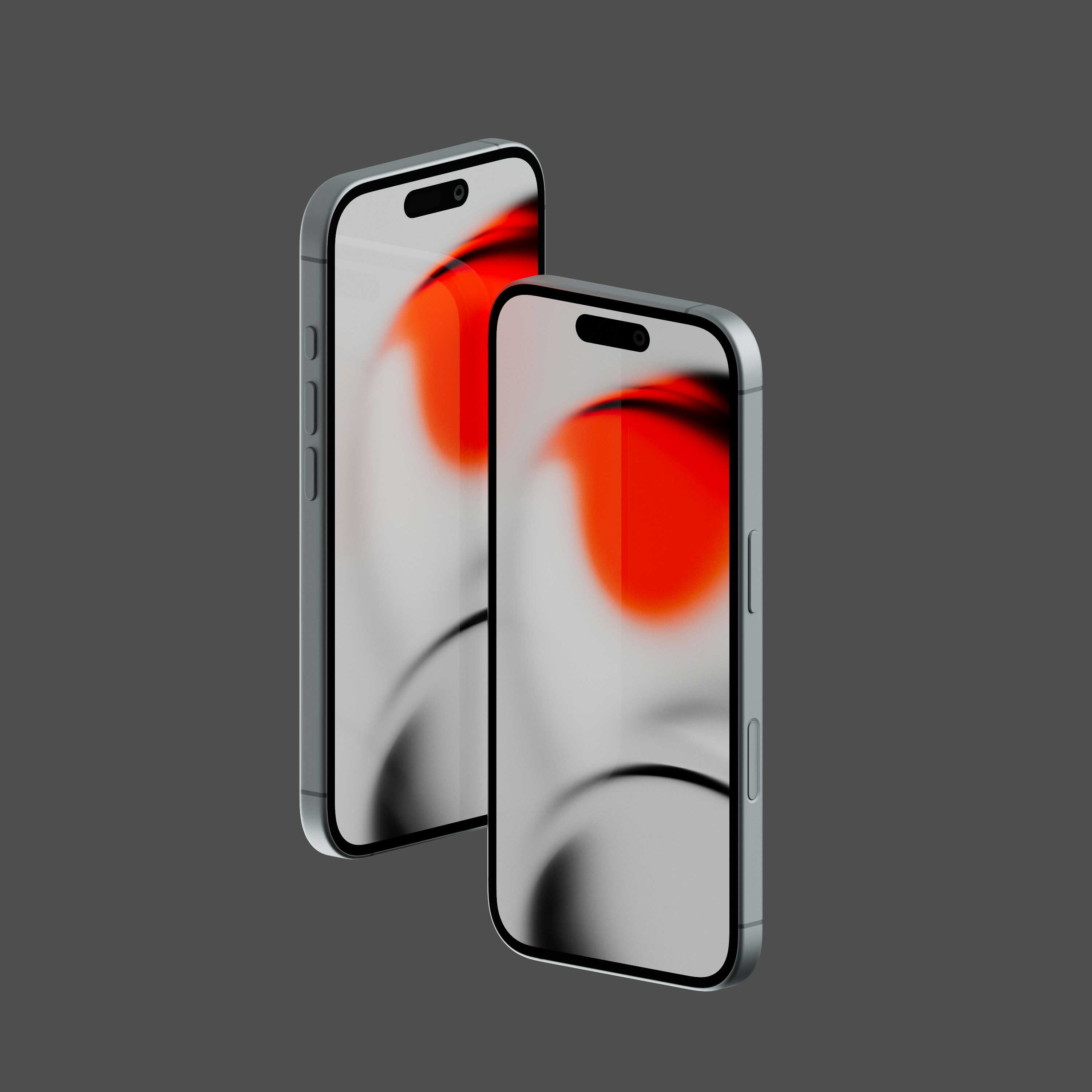Two smartphones with blurred, red backgrounds.