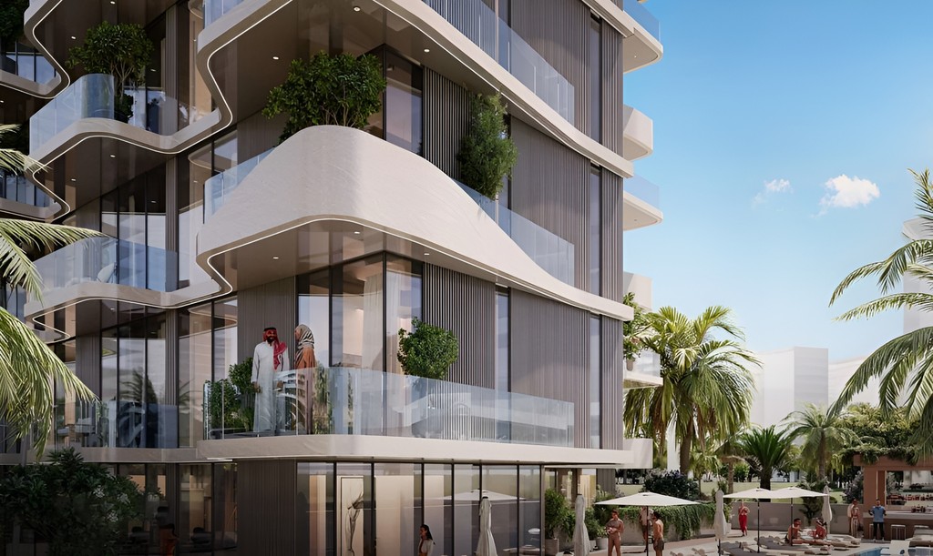 A view of the Helvetia Verde tower at Dubai marina, featuring sleek design and vibrant surroundings.