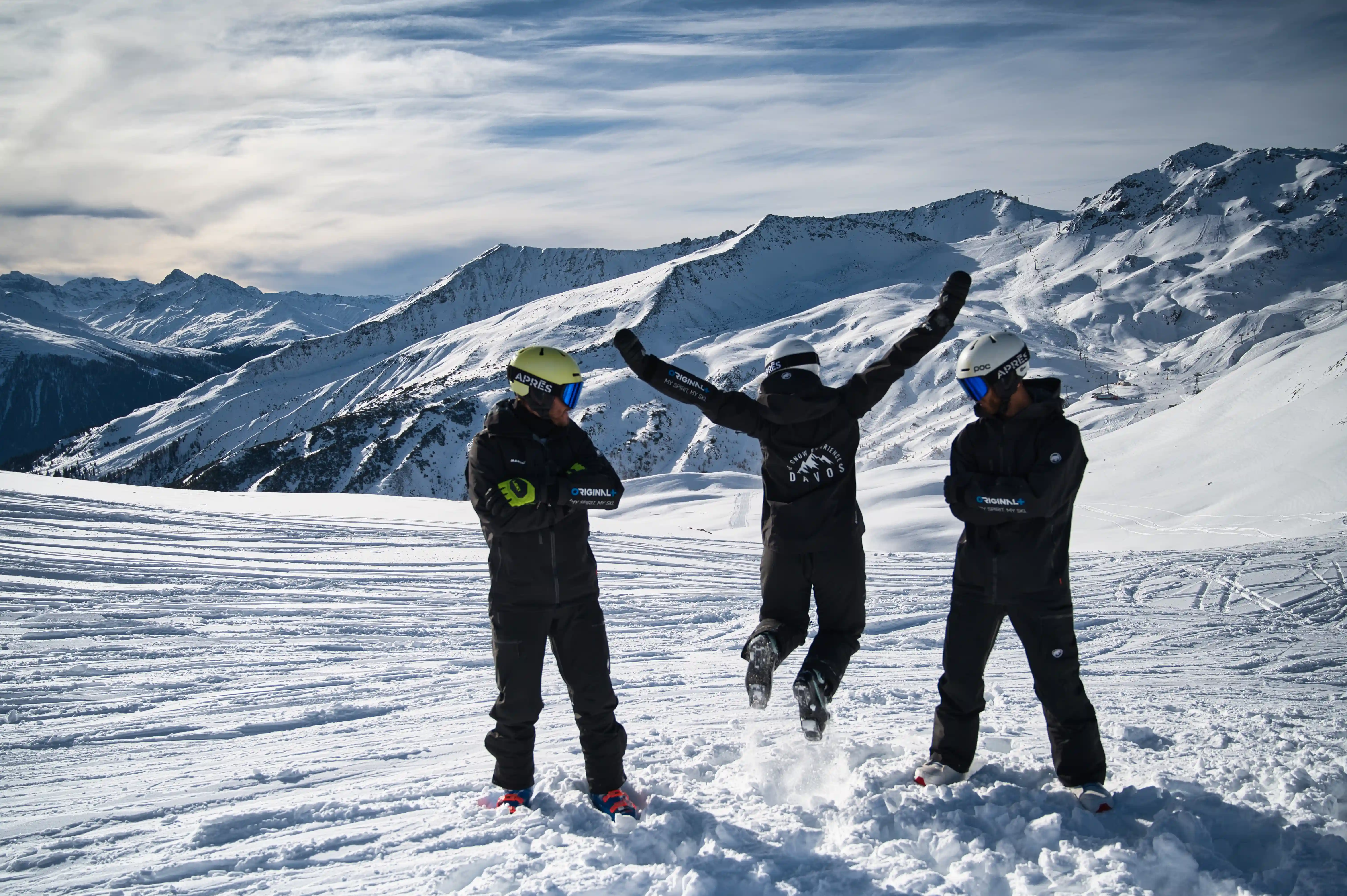 Three Expats, ski instructors from the snow experience Davos enyoing their time on the mountain.