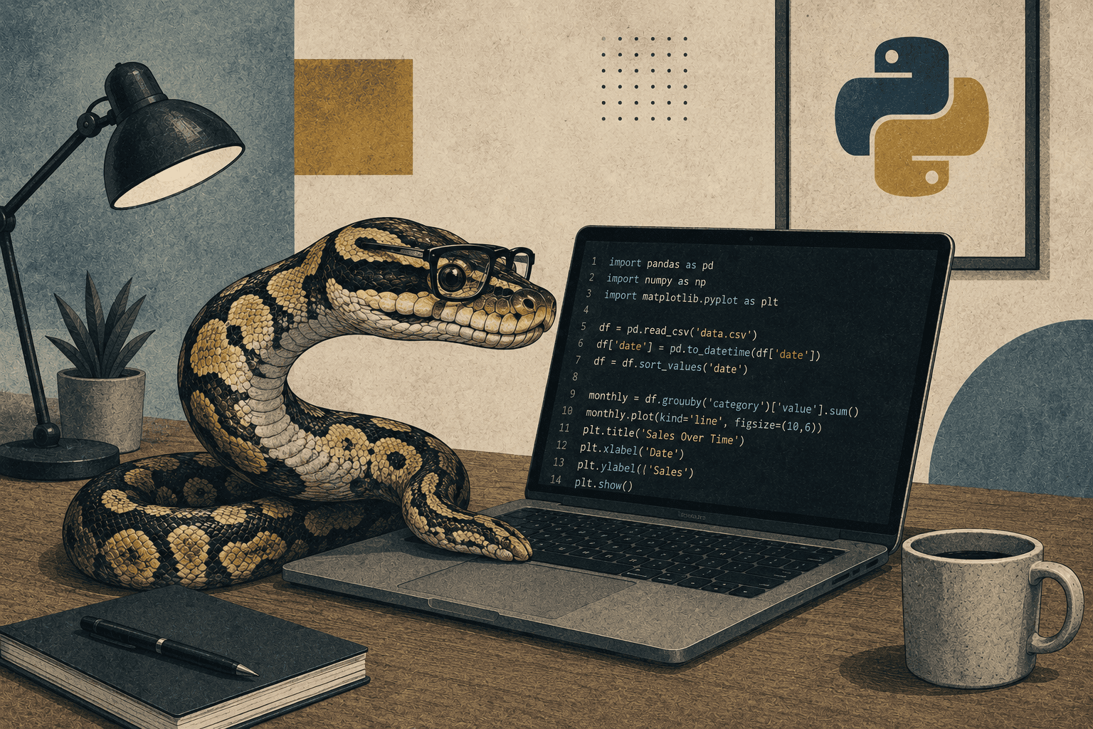 A python snake writing Python