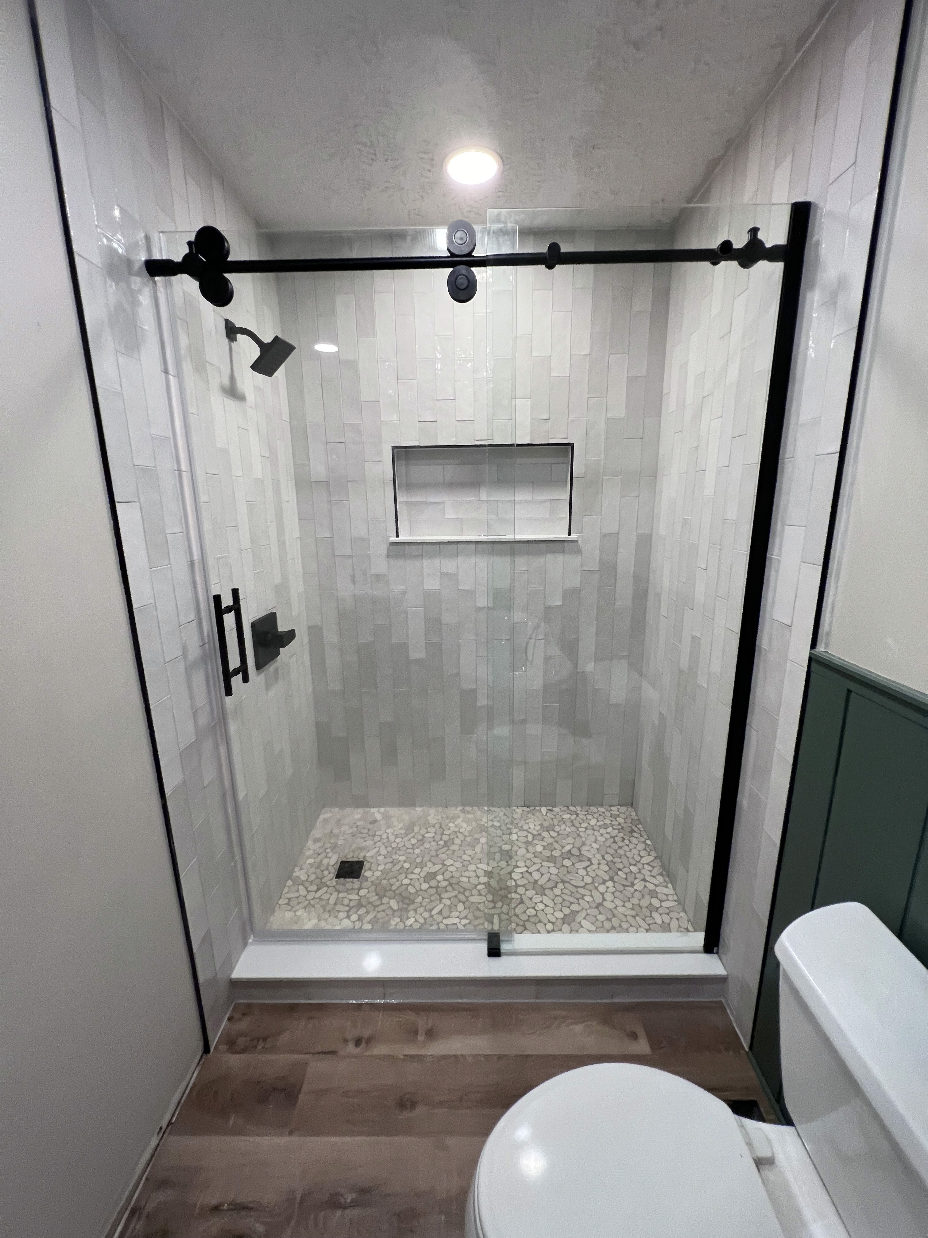 Subway Tile Shower with Wide Niche