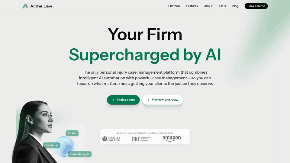 Scroll-through recording of the Alpha Law homepage, designed and built by Rango in Next.js: the hero, the Brumley Law Firm quote, the figures counting up and the start of the case lifecycle section