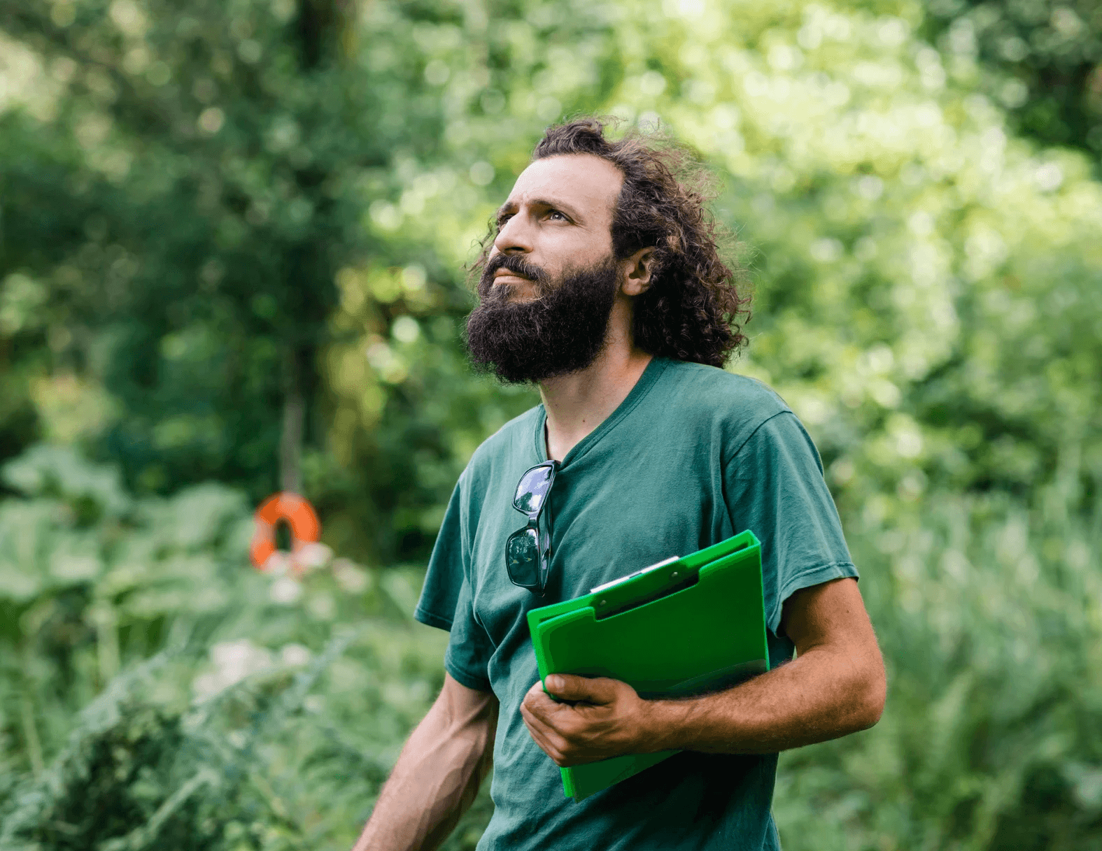 Arborist entrepreneur looking up