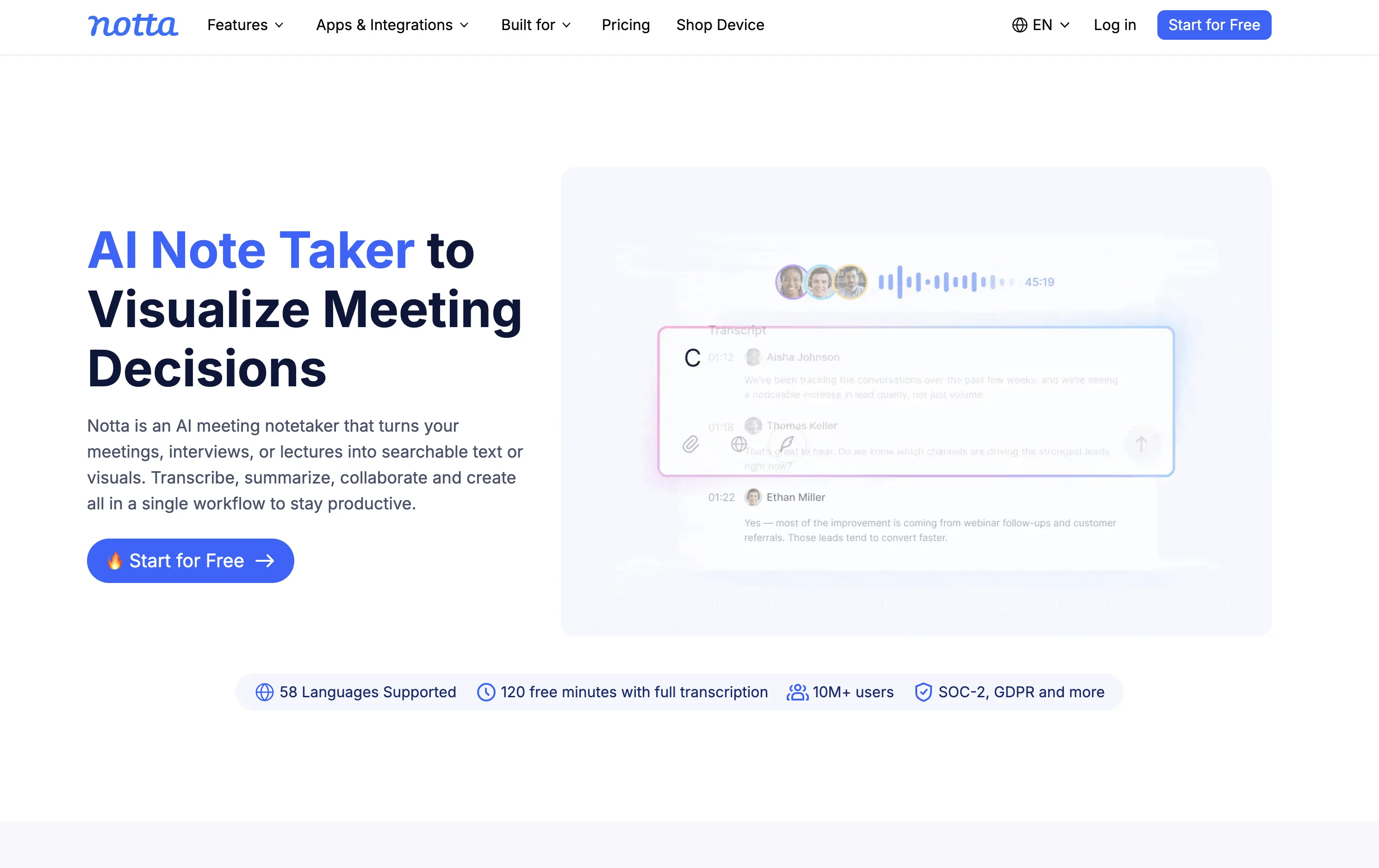 Notta Homepage