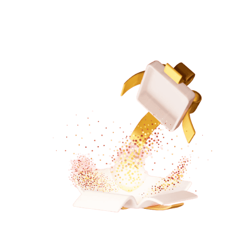 Crashing hammer smashing through black background with particles and debris flying everywhere in grayscale illustration.