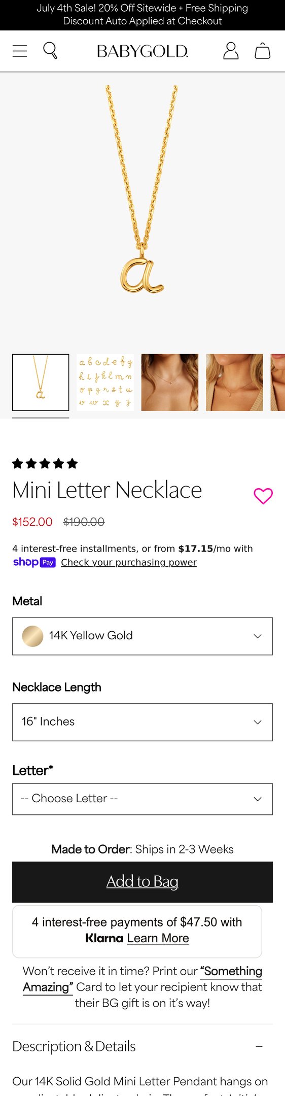Jewelry product options include: necklace for Gold B Necklace | Shop 14K Gold Mini Letters Necklace from Baby Gold.