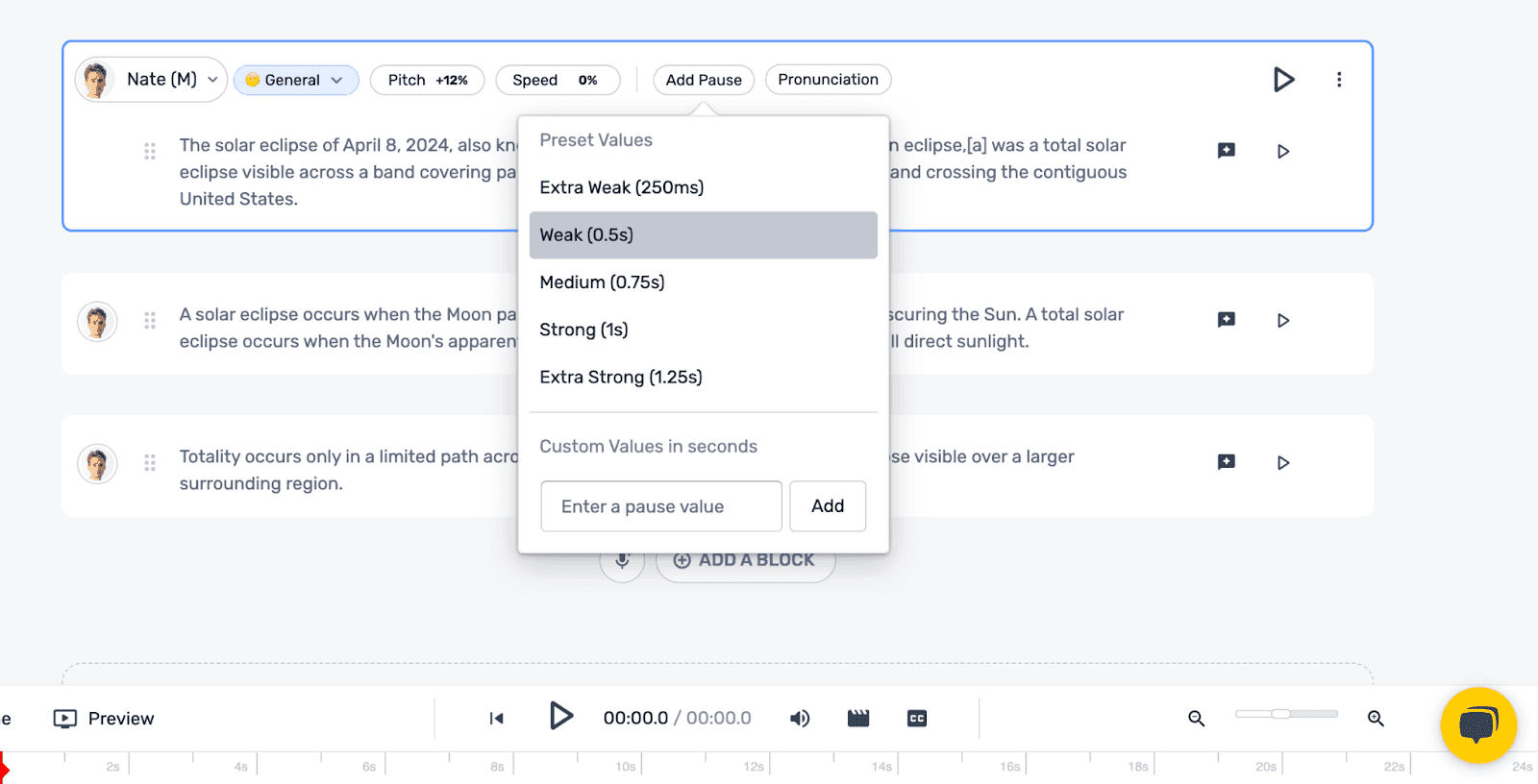 Murf AI studio page toggling pronunciation settings