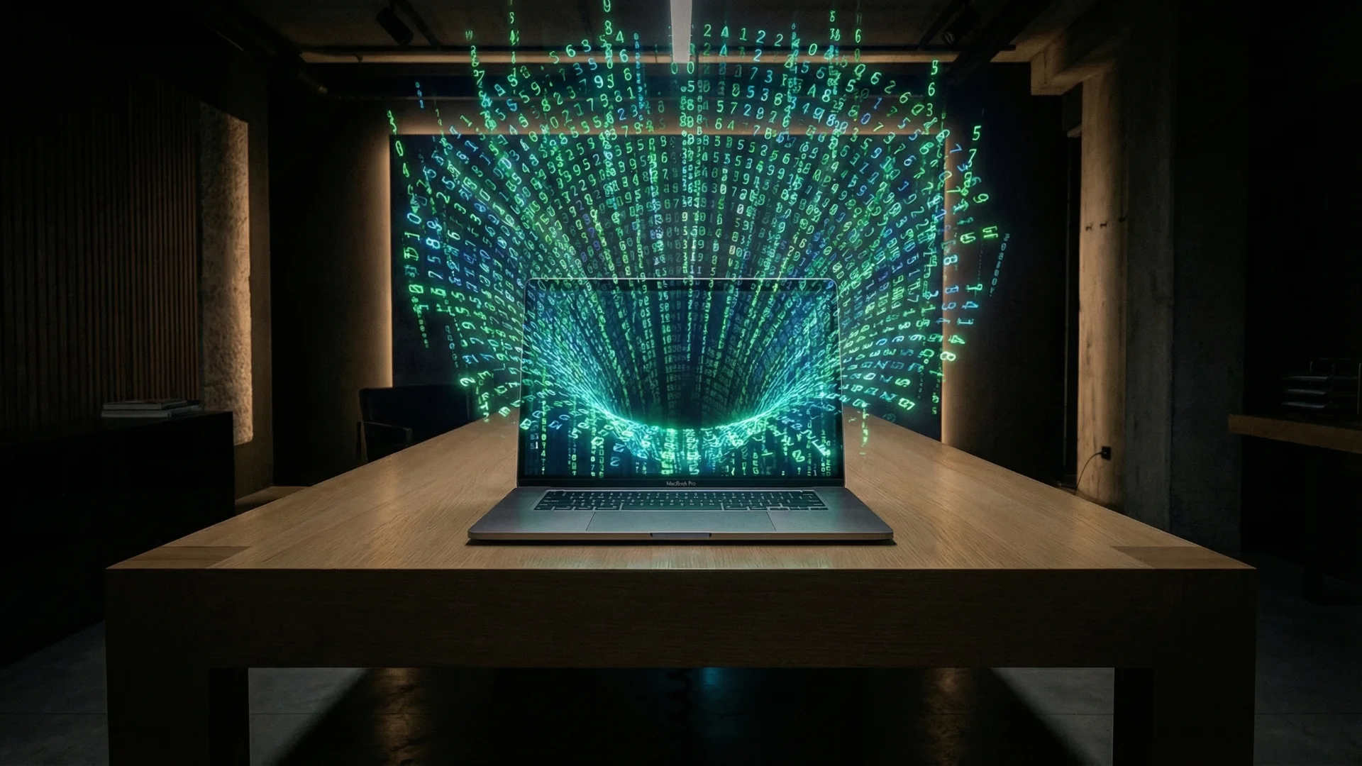 vortex de données sortant d'un laptop