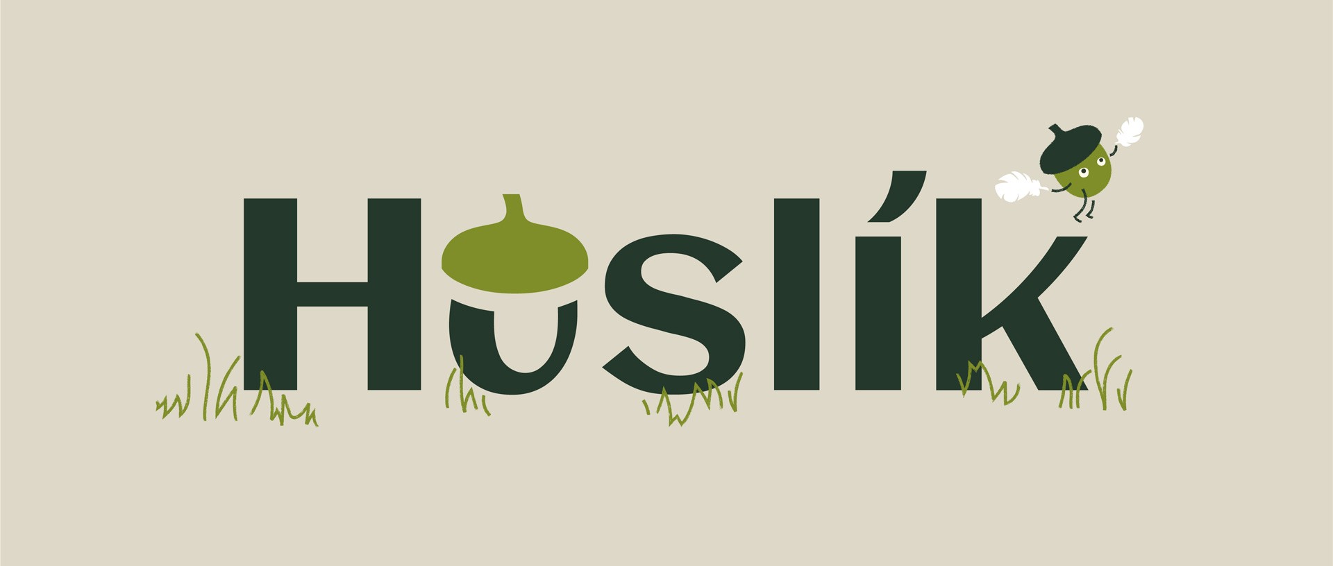Huslík logotype with the acorn-shaped Huslíček mascot, designed by SLOWRAT