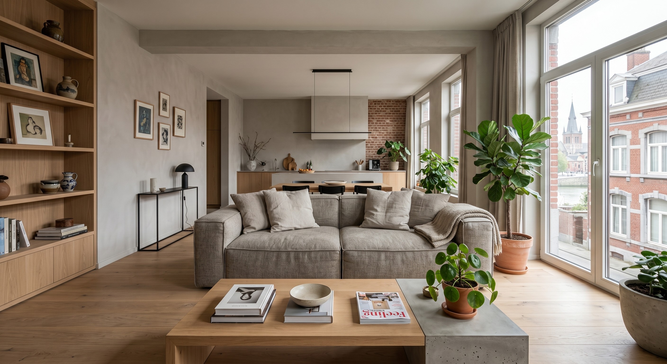 Pièce de vie rénovée avec ouverture de mur et espace lumineux.