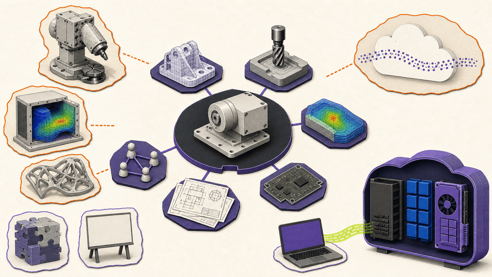 Core robotic-joint design tools shown separately from advanced machining, simulation, cloud processing, plug-ins, training, and remote hardware.