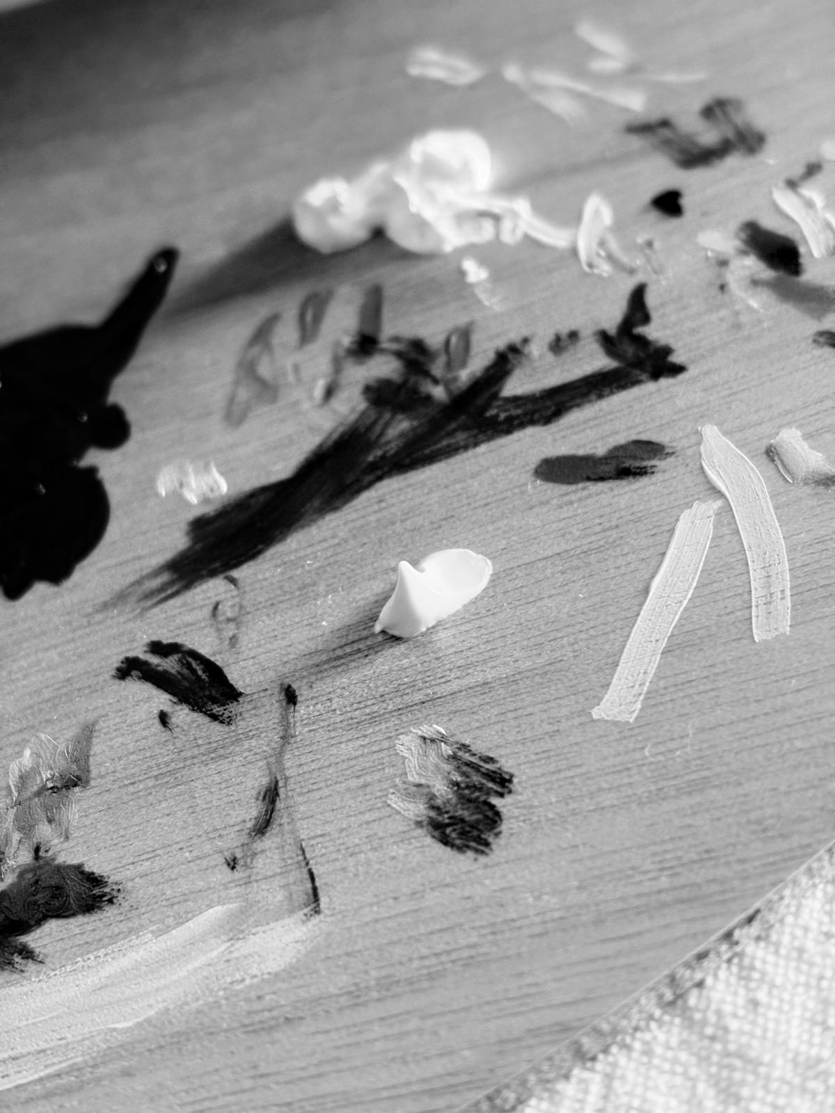 Painting brushes on a table