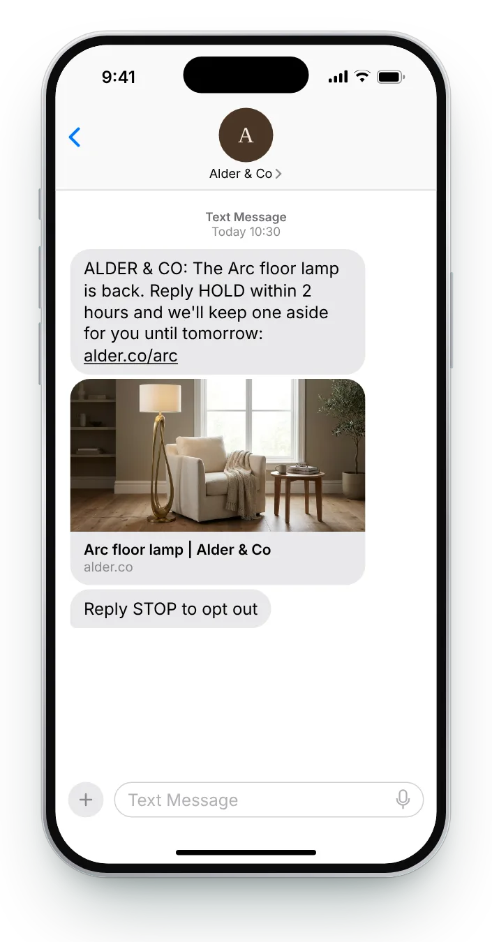 Reply HOLD to keep one aside back in stock text on an iPhone