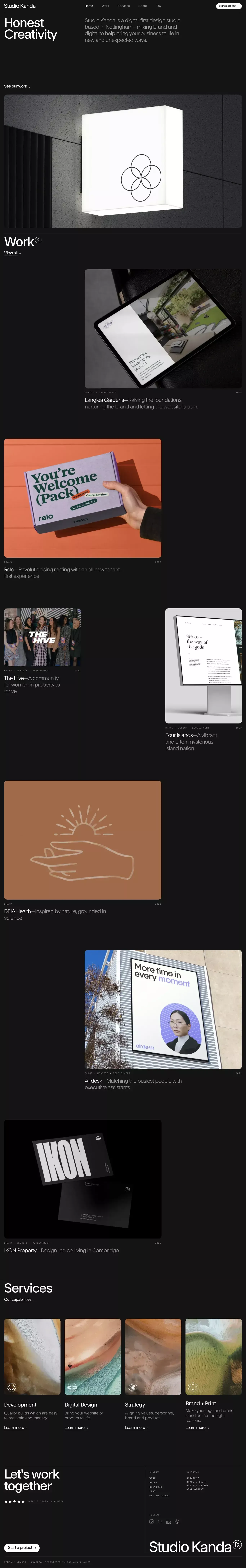 Studio Kanda portfolio page screenshot showcasing Design and Tech design