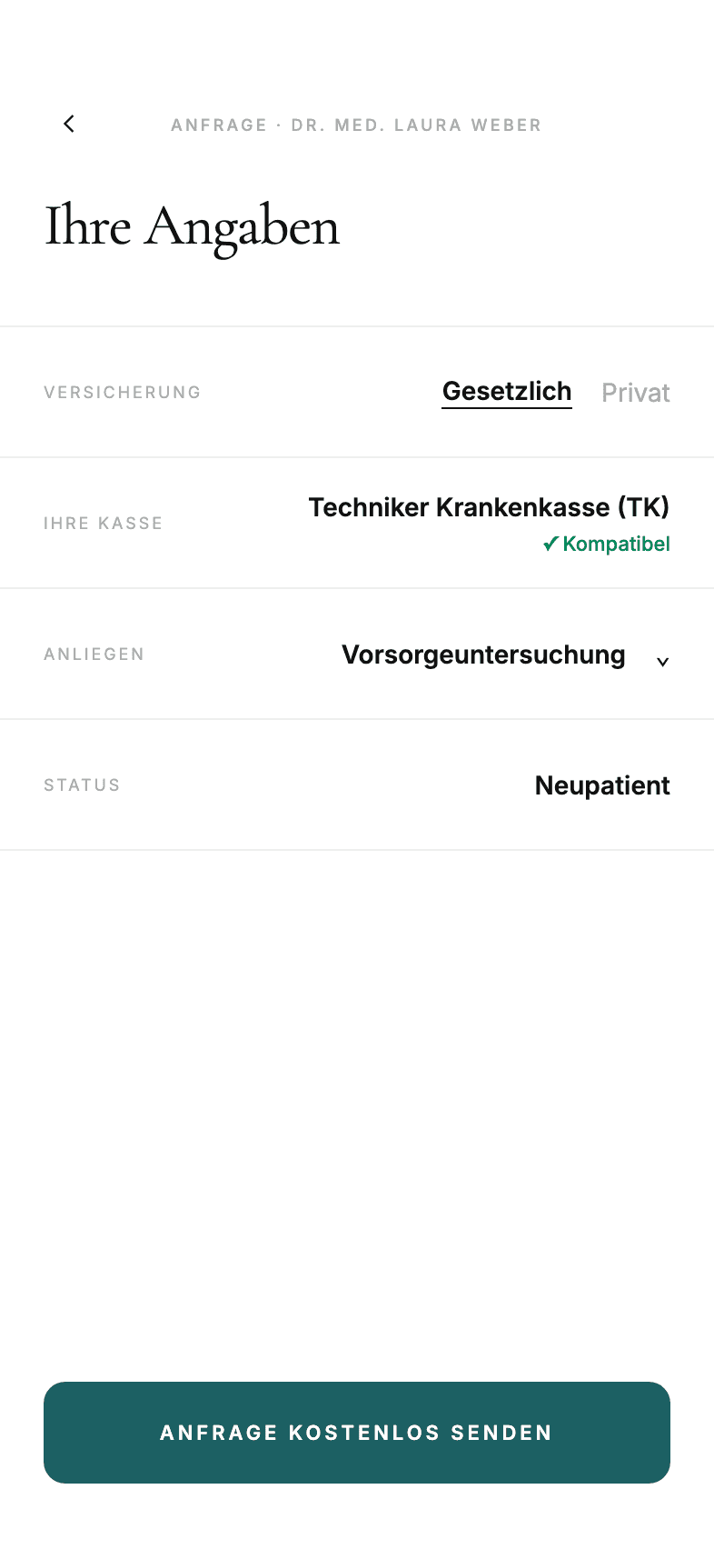 Appointment request screen
