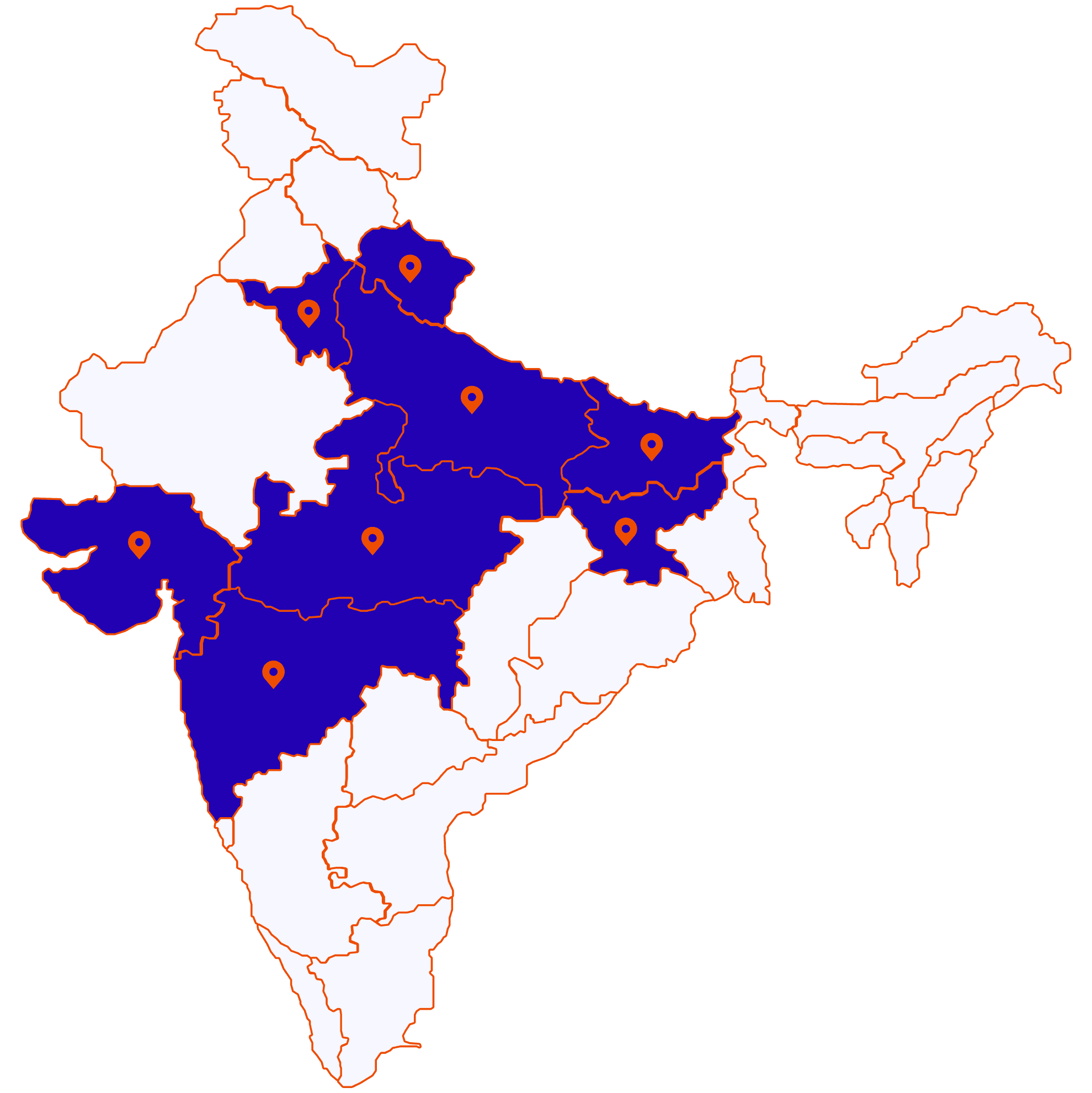Map showing AVS Facilities operations and service locations across India