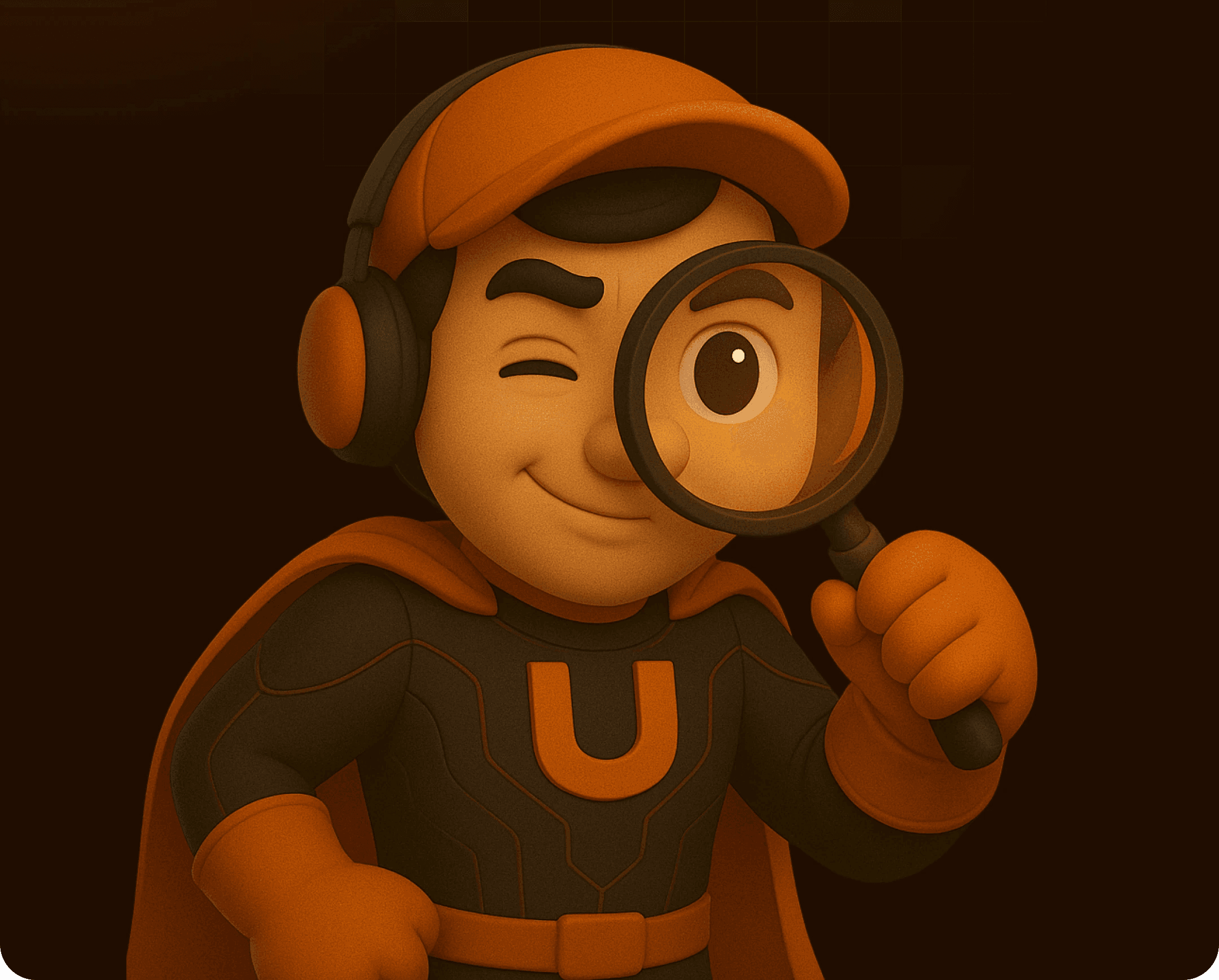 Upslide Mascot holding magnifying glass