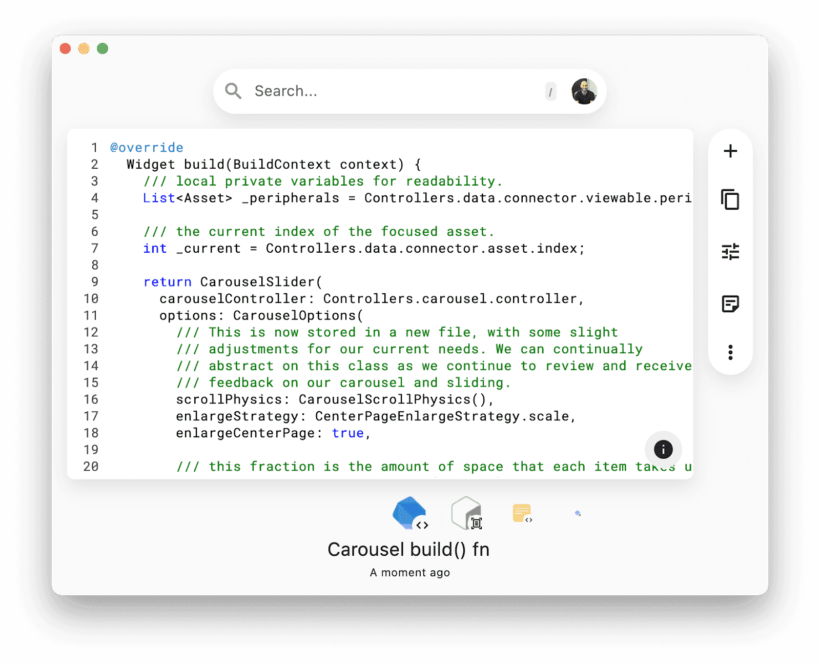 A Flutter widget in the Pieces Desktop App.