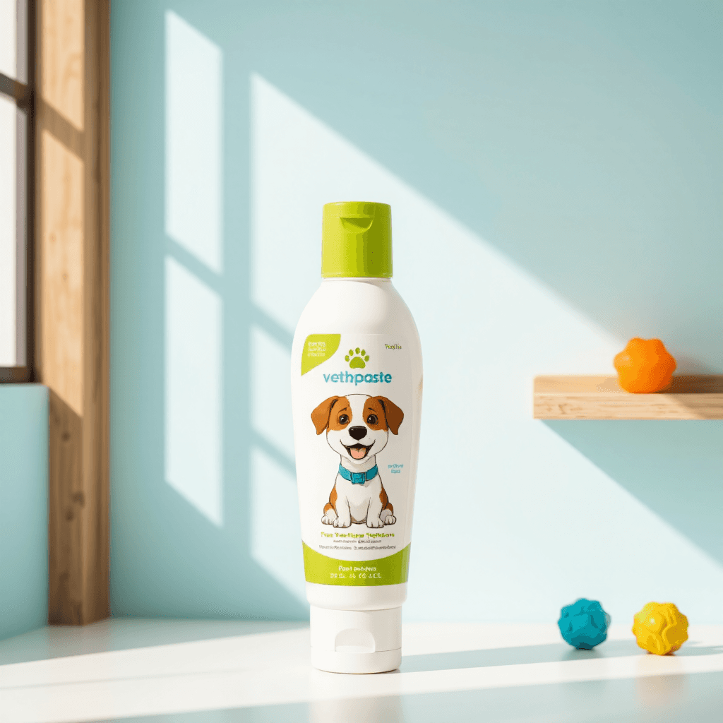 product photography of a bottle of pet toothpaste