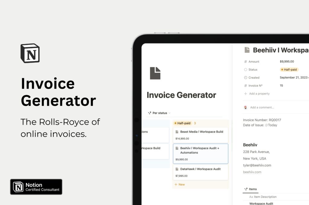 Free Notion Templates Invoices Generator