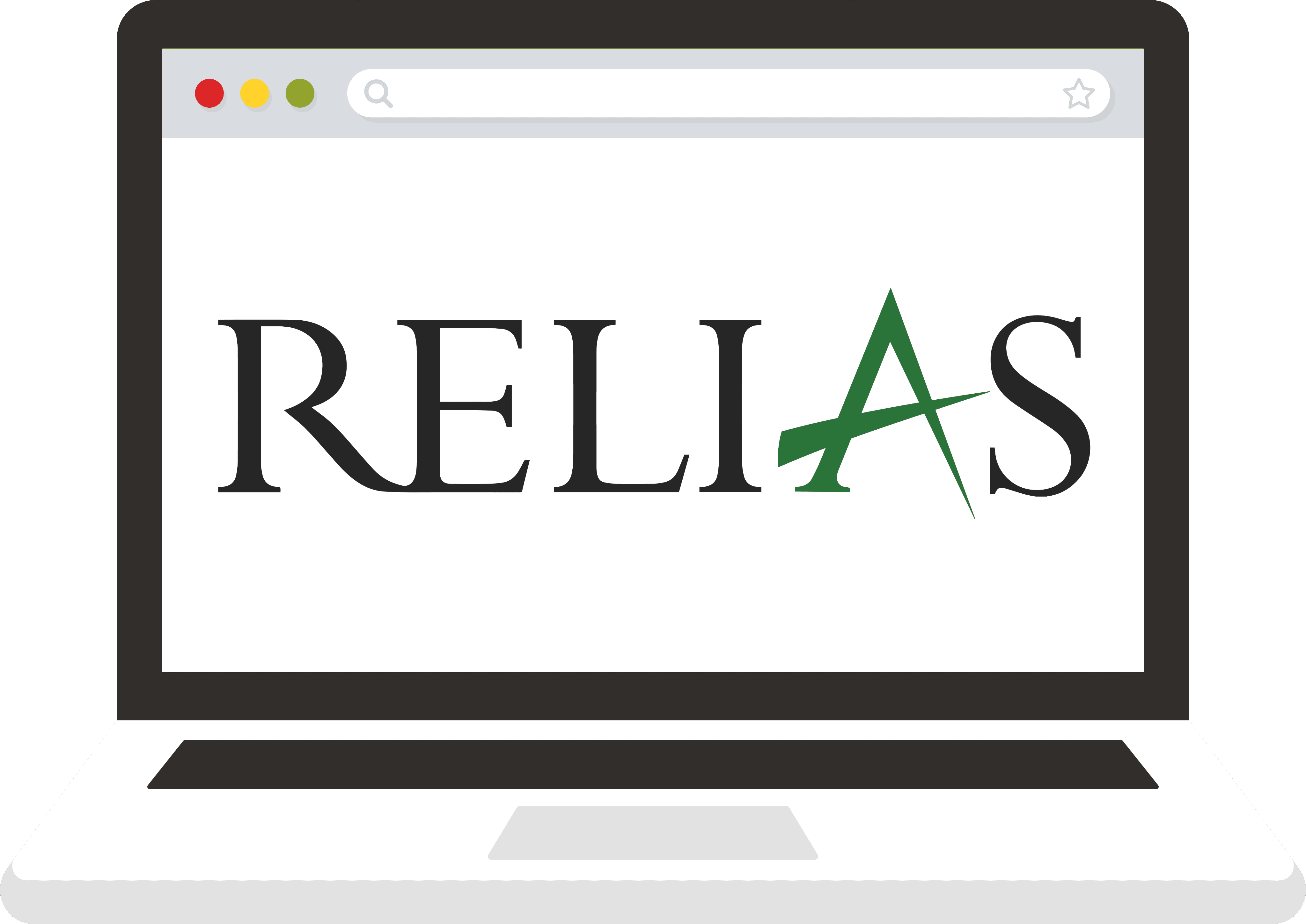 Illustration of a laptop displaying the Relias logo on the screen, created as part of a course project during my time at Relias.